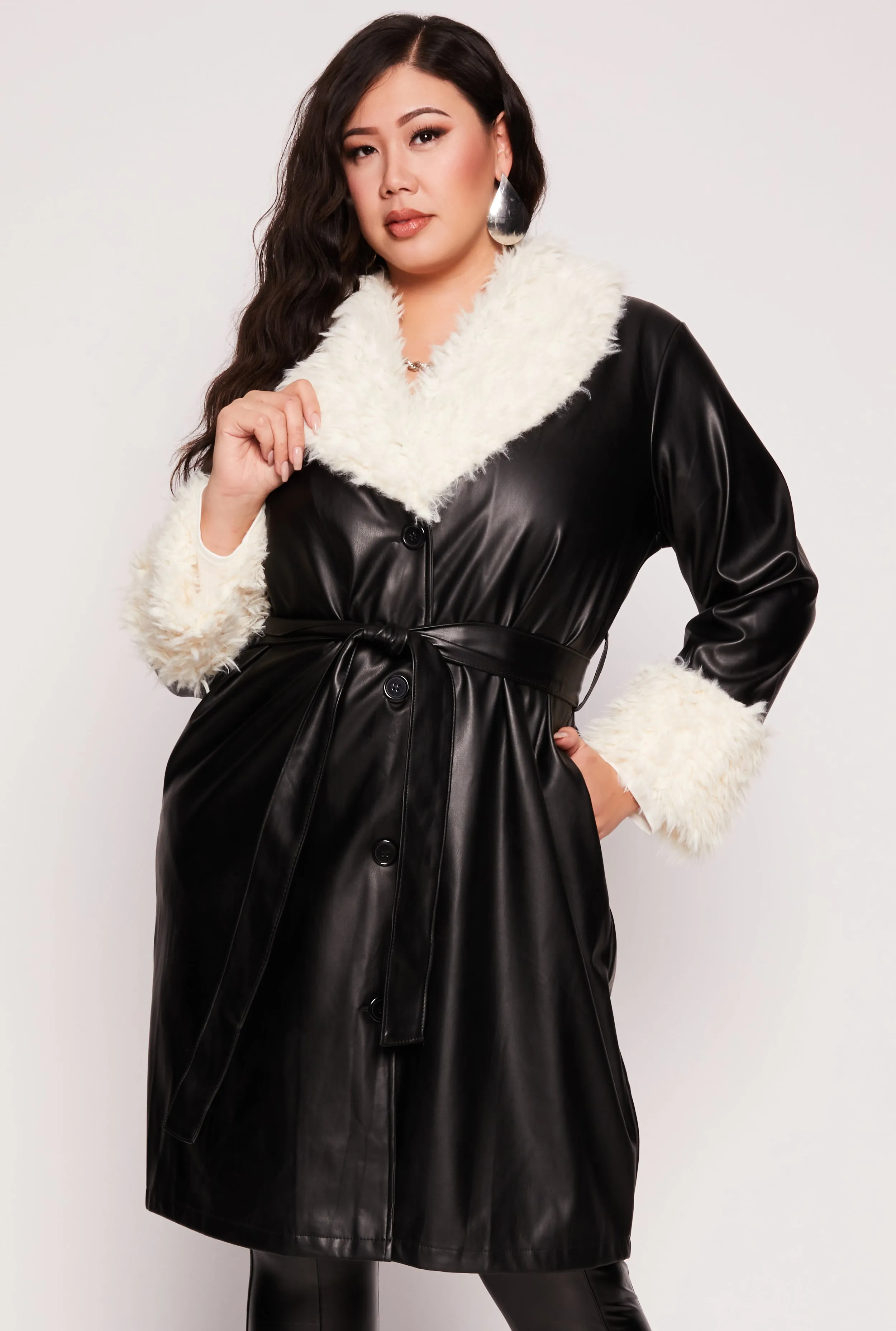Plus Size Faux Leather Trench Coat sold by Rainbow