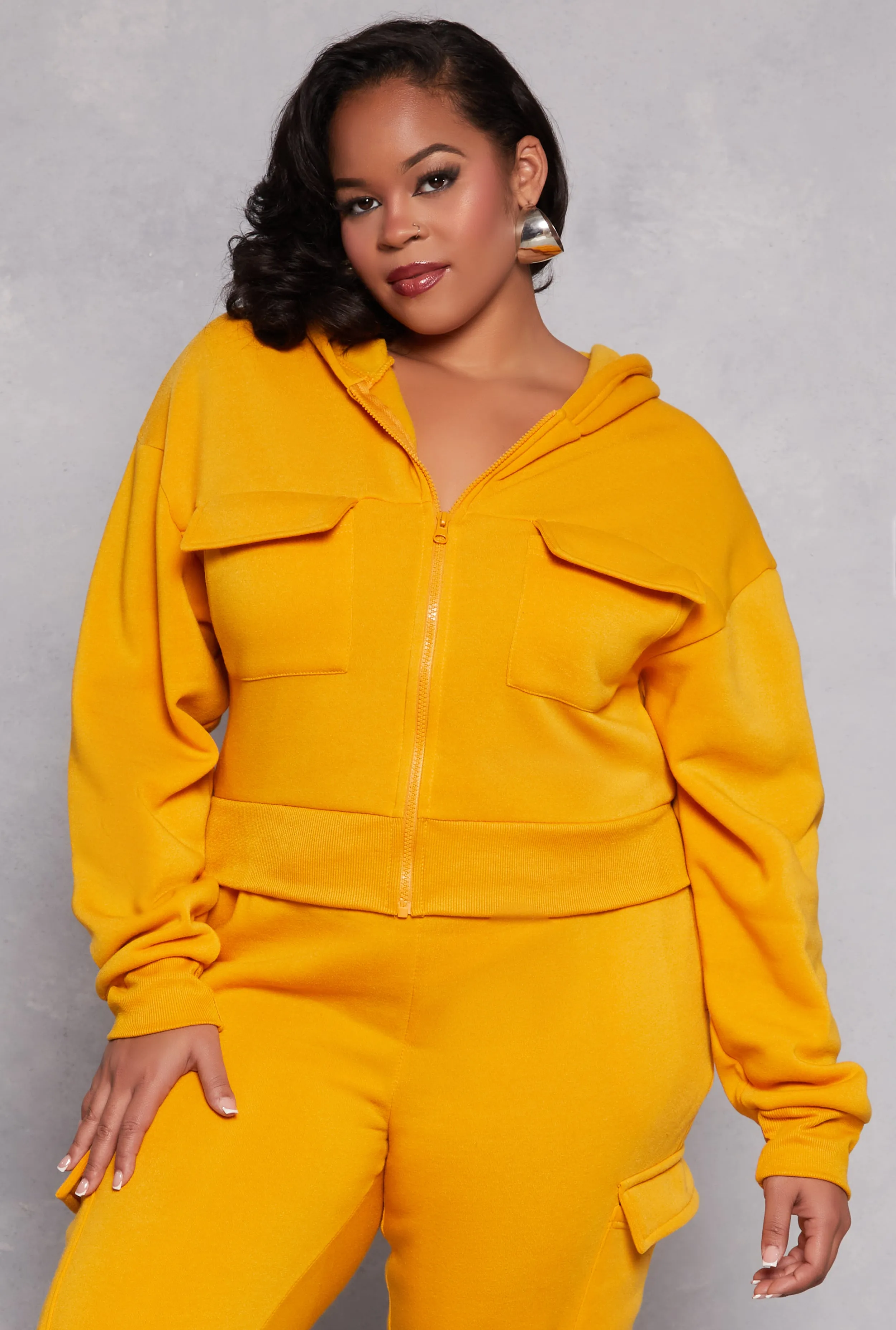 Plus Size Fleece Lined Cargo Hooded Sweatshirt sold by Rainbow