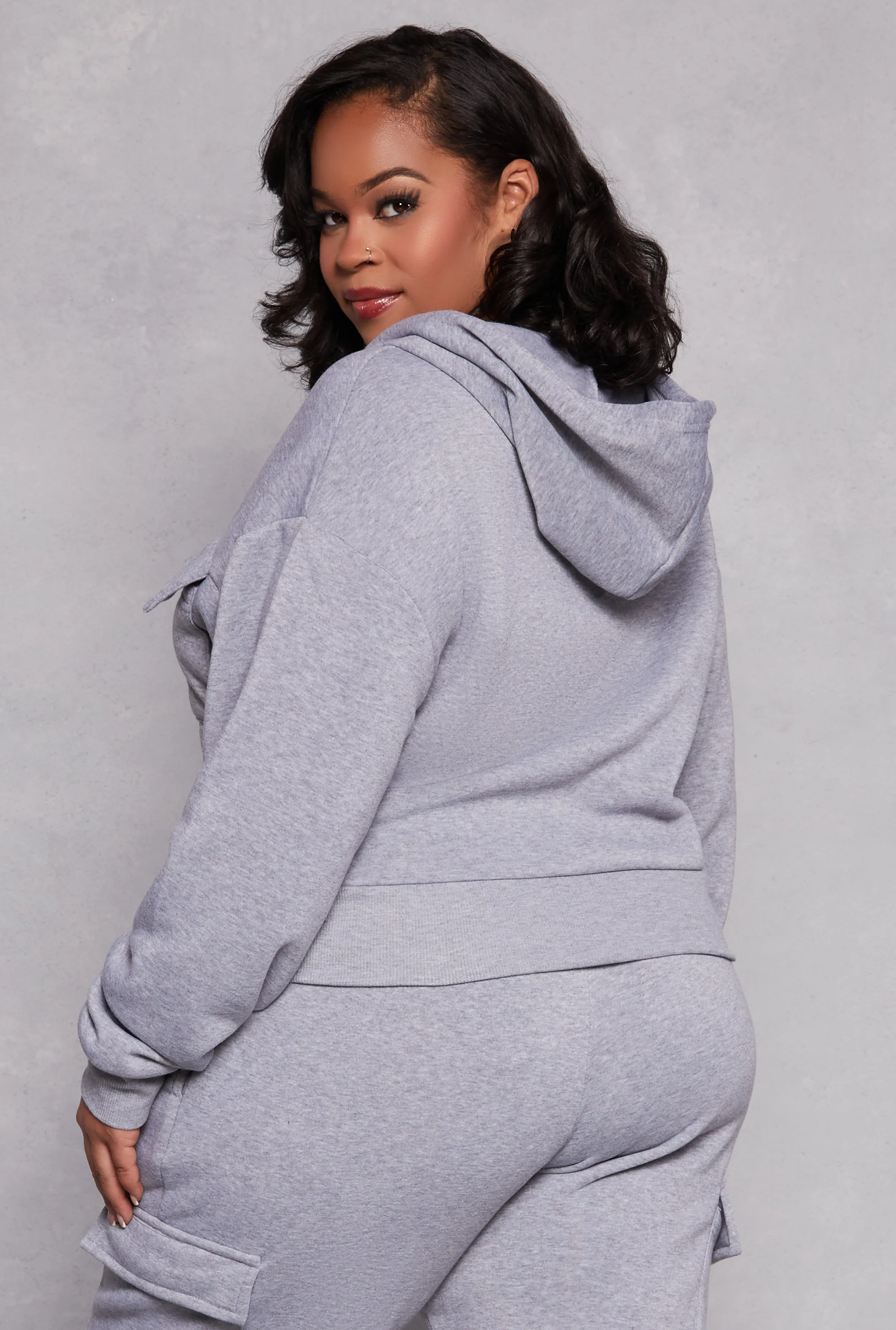 Plus Size Fleece Lined Cargo Hooded Sweatshirt sold by Rainbow product image thumbnail 3