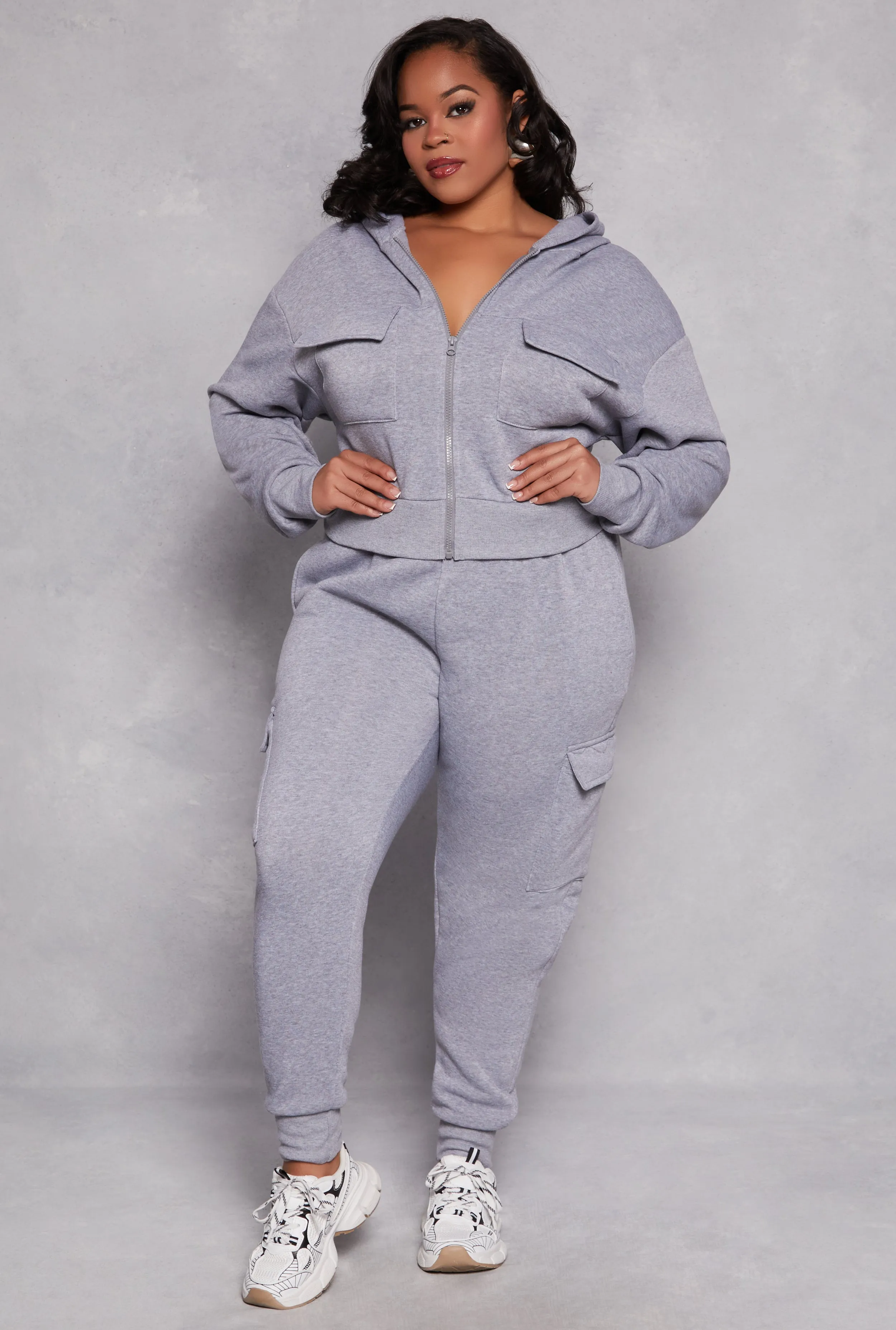 Plus Size Fleece Lined Cargo Hooded Sweatshirt sold by Rainbow product image thumbnail 2