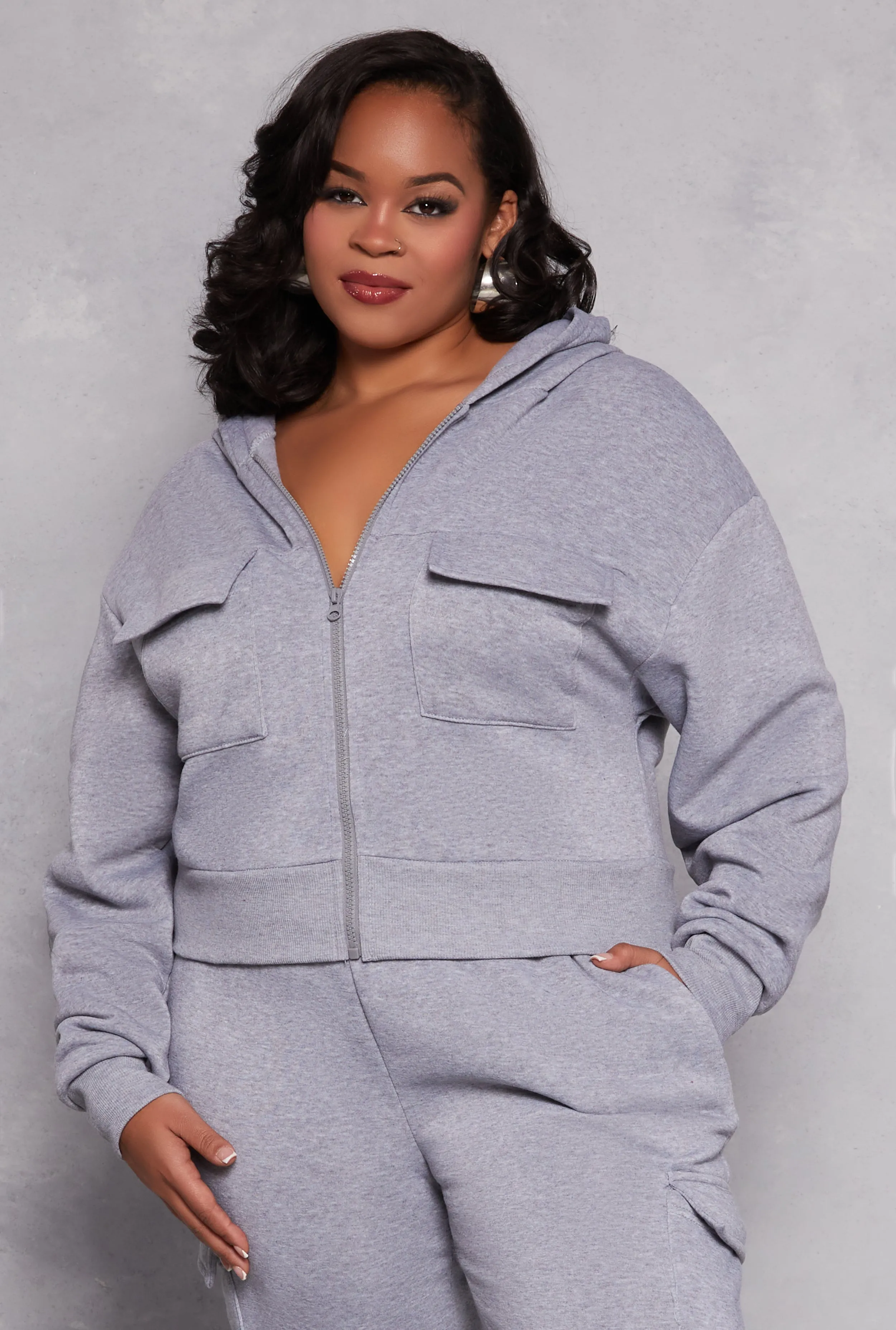 Plus Size Fleece Lined Cargo Hooded Sweatshirt sold by Rainbow