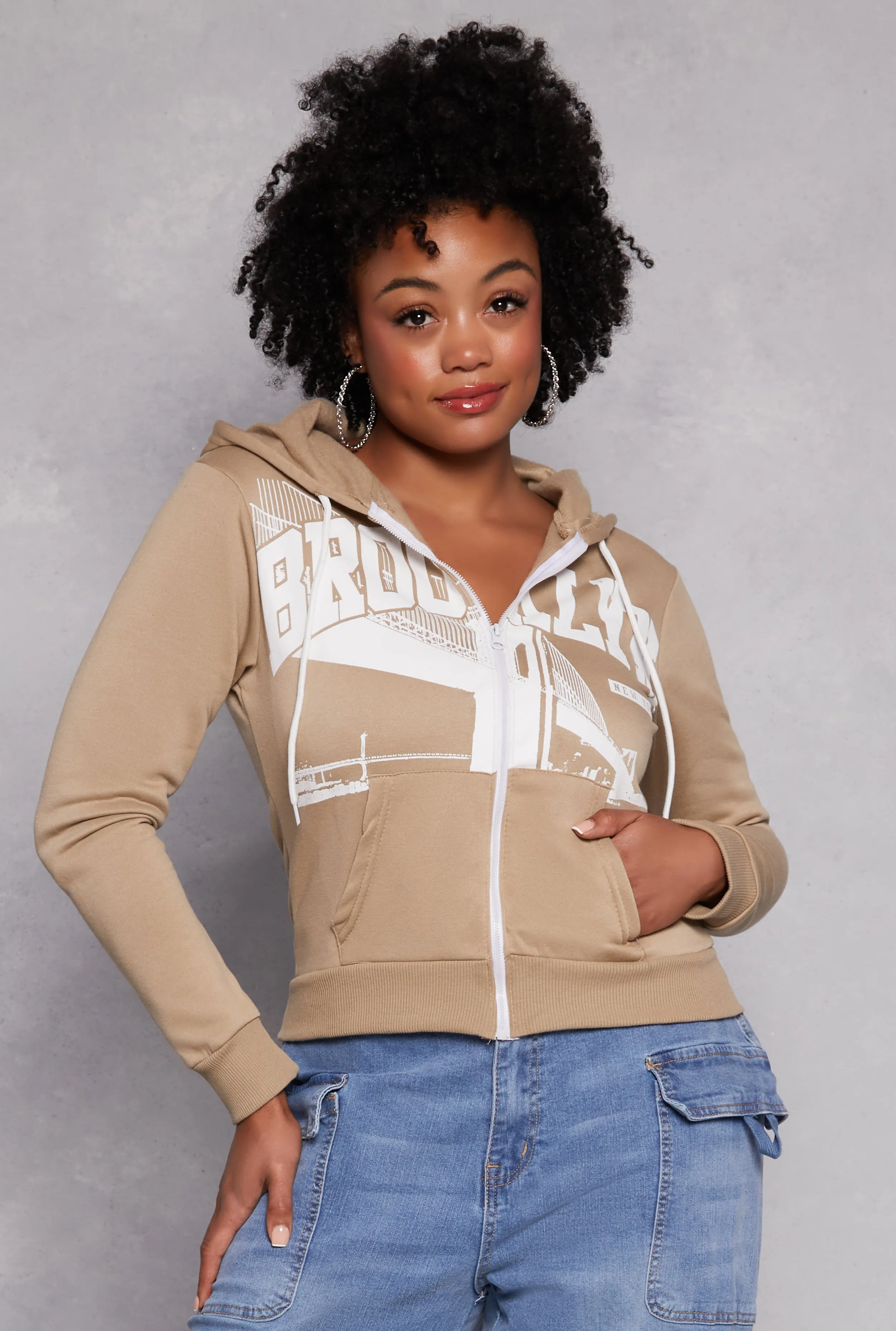 Plus Size Brooklyn Graphic Zip Front Hoodie sold by Rainbow