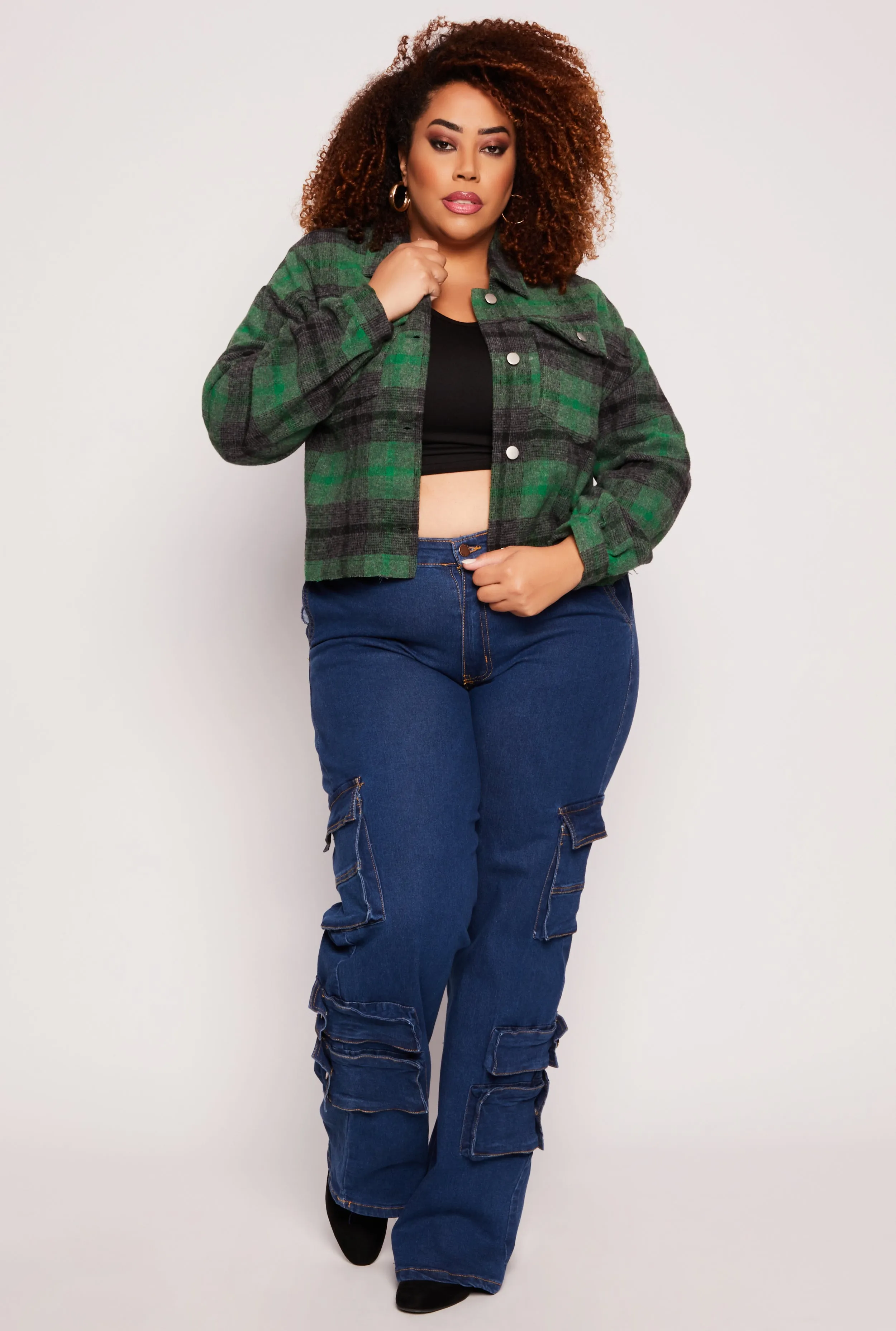 Plus Size Spoon Jeans Plaid Cropped Shacket sold by Rainbow product image thumbnail 2