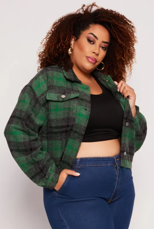 Plus Size Spoon Jeans Plaid Cropped Shacket sold by Rainbow