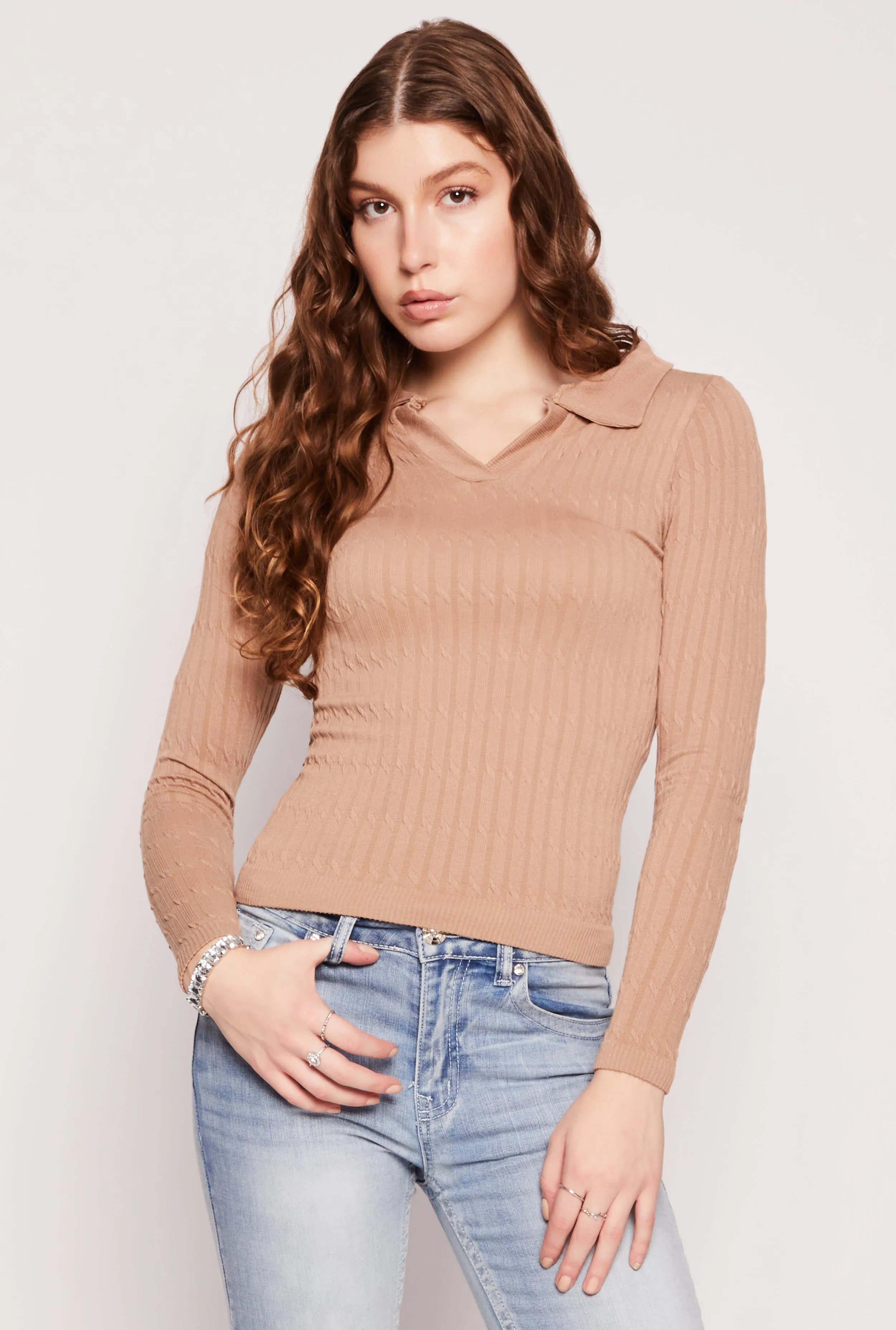 Johnny Collar Seamless Long Sleeve Top sold by Rainbow