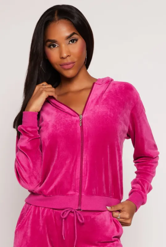 Velour Zip Front Hooded Sweatshirt sold by Rainbow