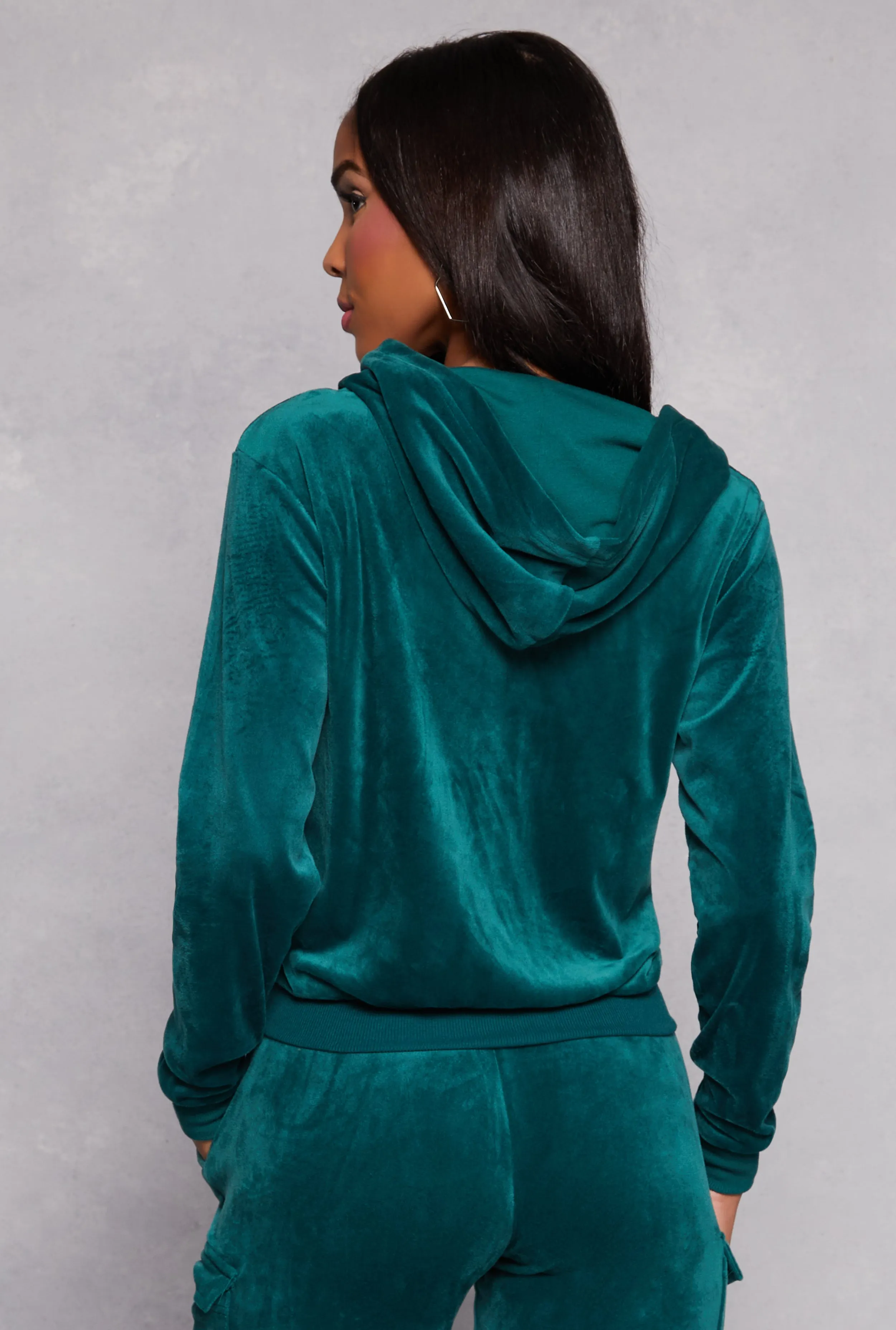 Velour Zip Front Hooded Sweatshirt sold by Rainbow product image thumbnail 3