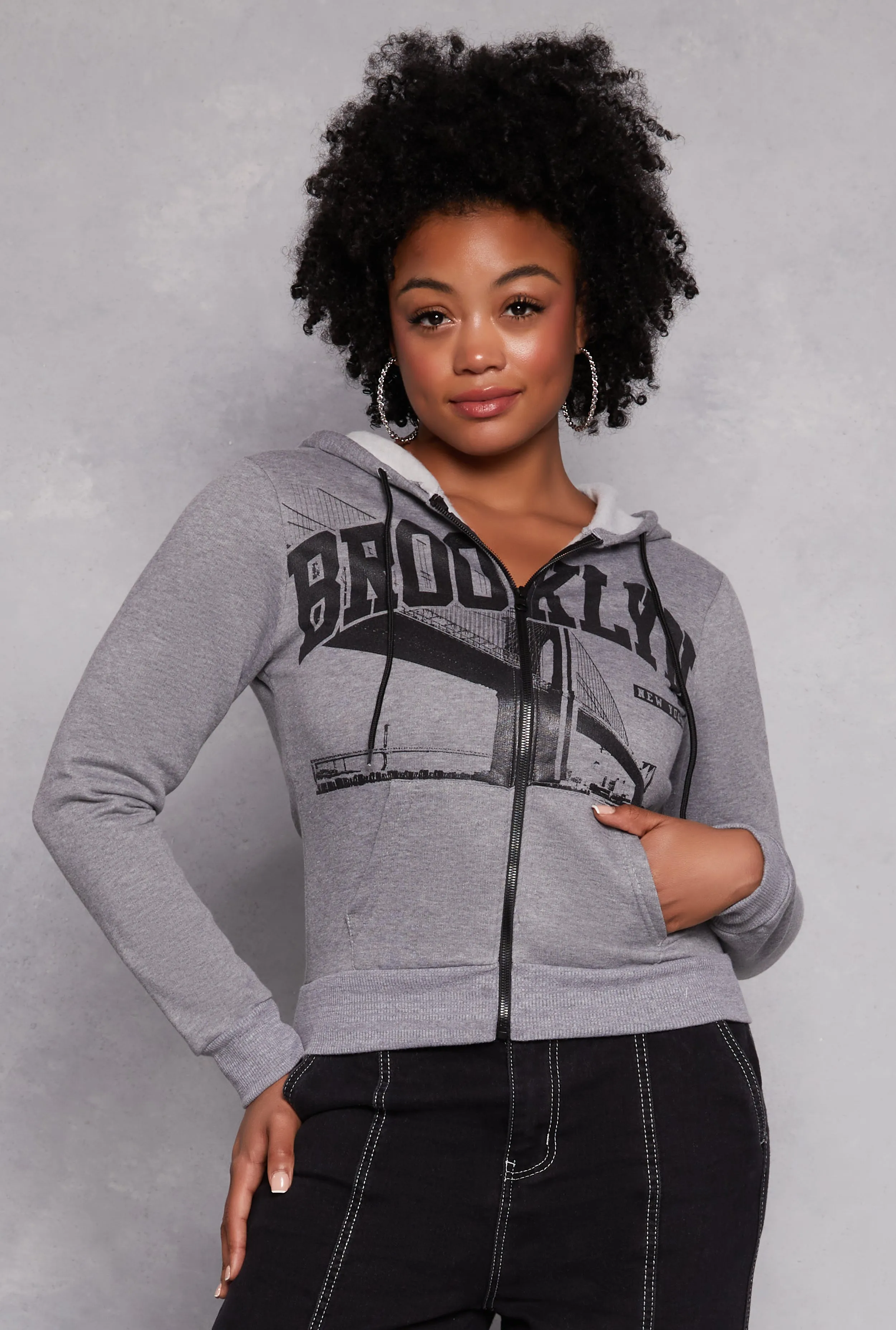 Plus Size Brooklyn Graphic Zip Front Hoodie sold by Rainbow