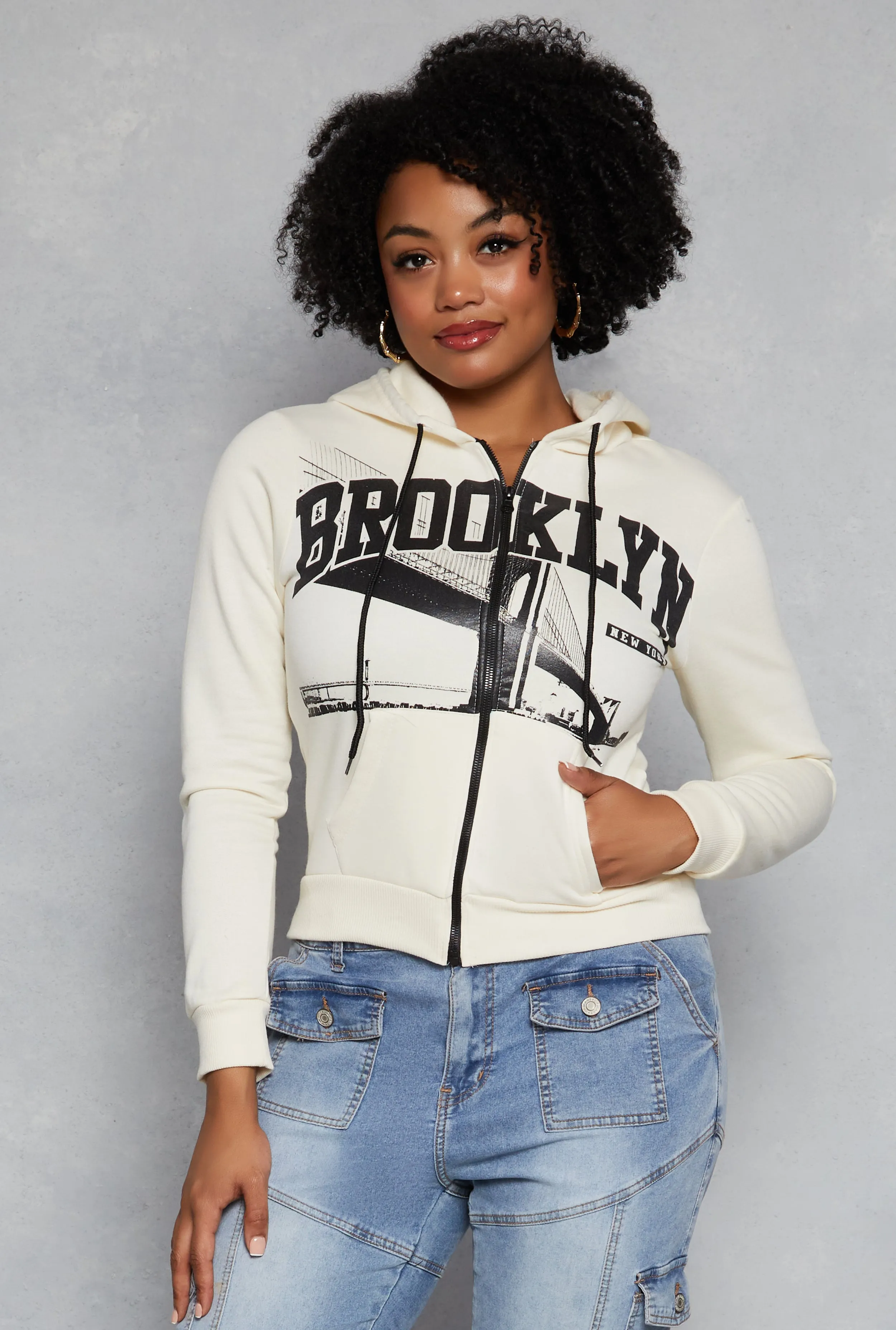Plus Size Brooklyn Graphic Zip Front Hoodie sold by Rainbow