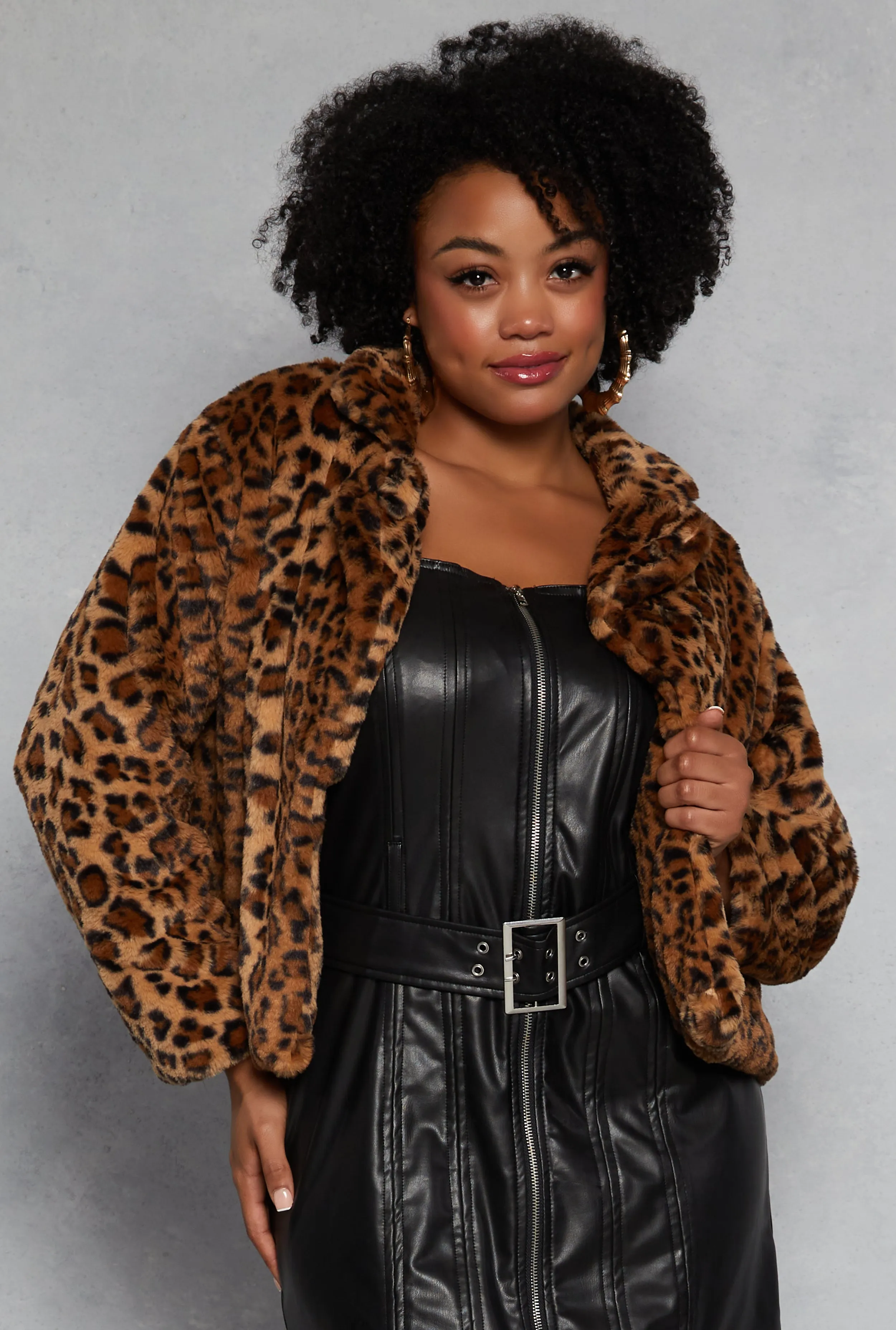 Plus Size Leopard Print Faux Fur Jacket sold by Rainbow
