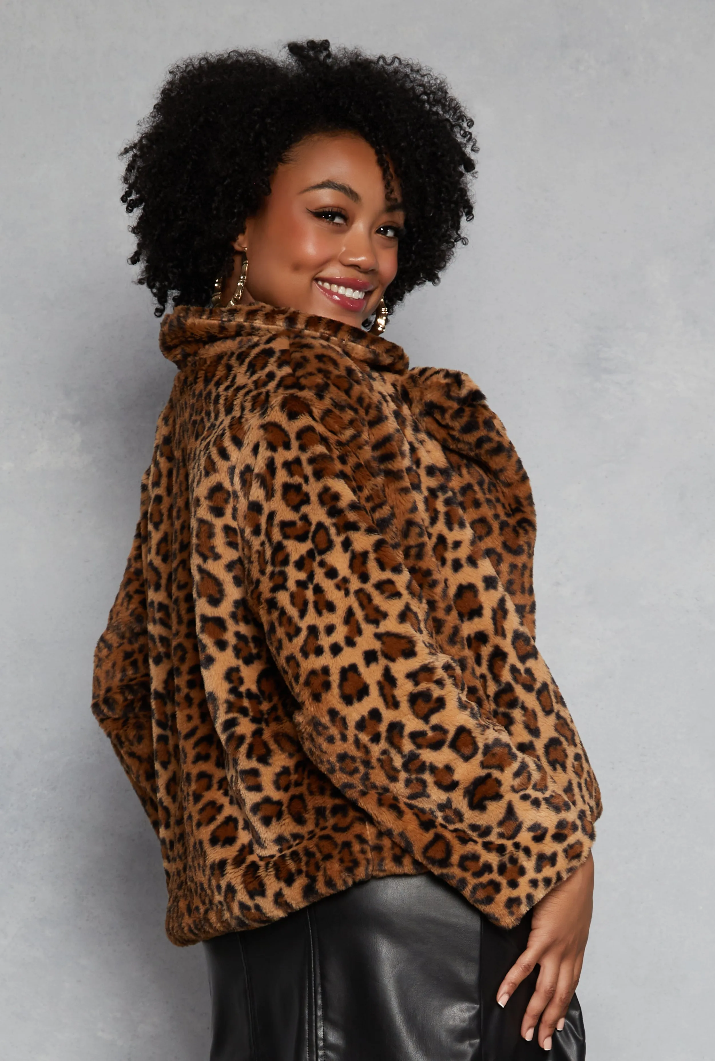 Plus Size Leopard Print Faux Fur Jacket sold by Rainbow product image thumbnail 3