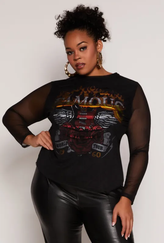Plus Size Famous World Tour Graphic Mesh Top sold by Rainbow