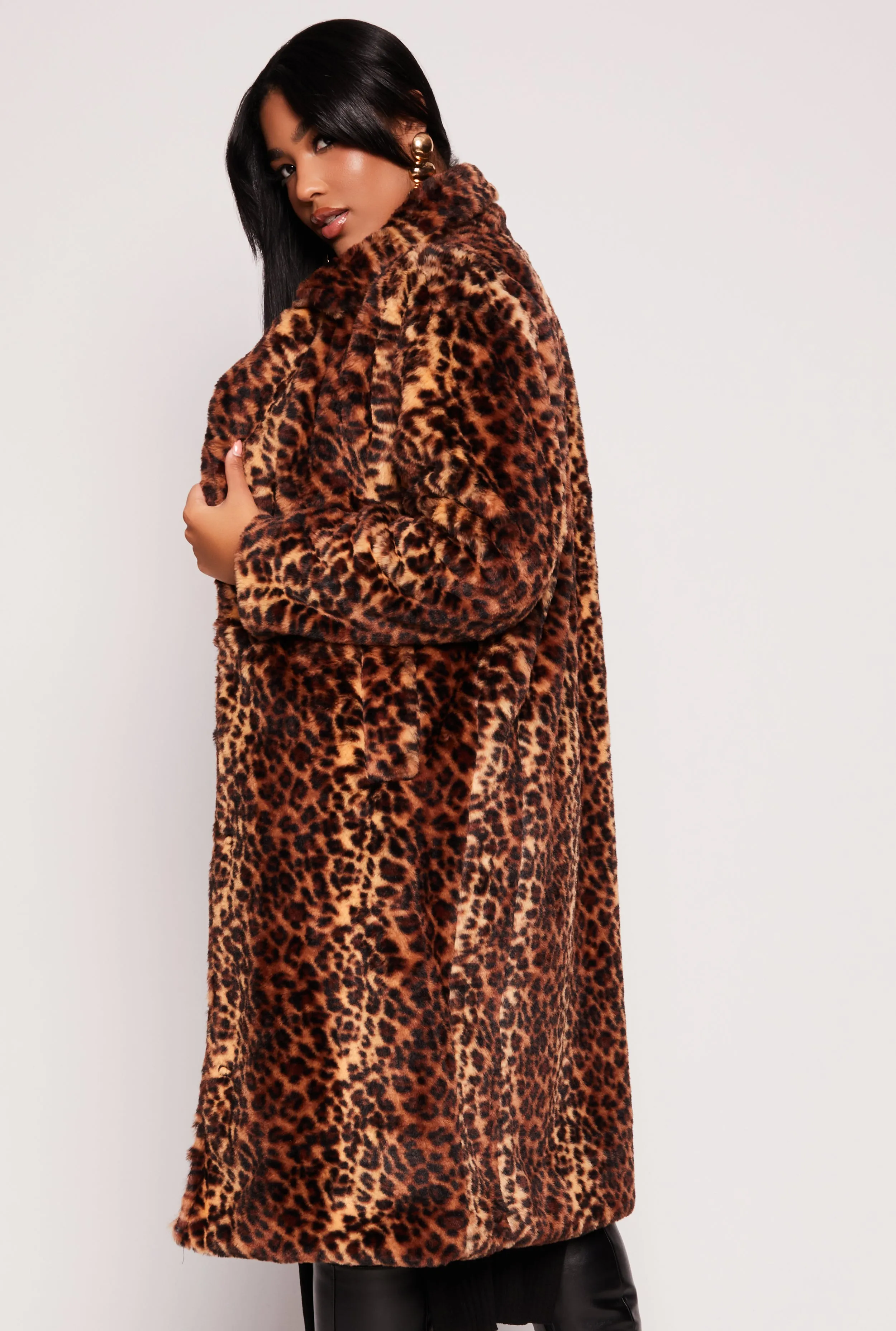 Faux Fur Animal Print Long Coat sold by Rainbow product image thumbnail 3