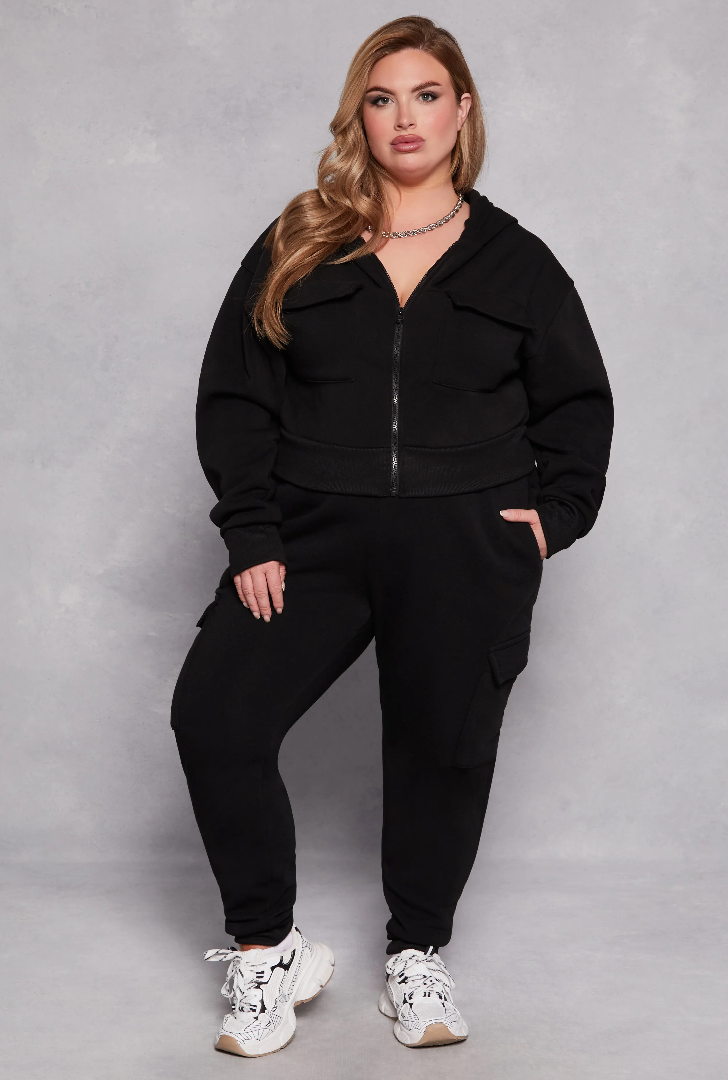 Plus Size Fleece Lined Cargo Joggers sold by Rainbow