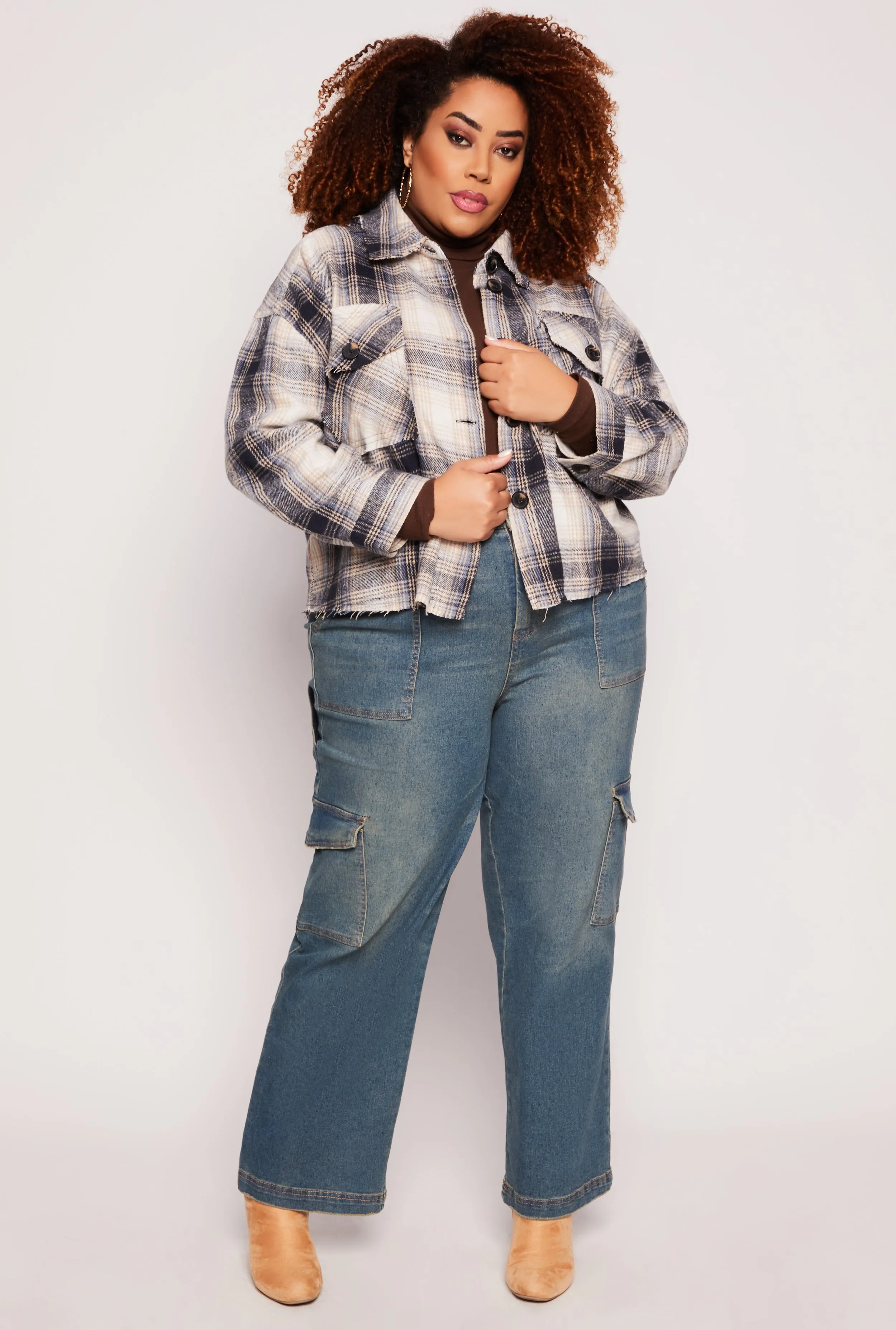 Plus Size Frayed Hem Plaid Shacket sold by Rainbow product image thumbnail 2