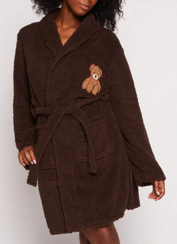 Bear Embroidered Sherpa Robe sold by Rainbow
