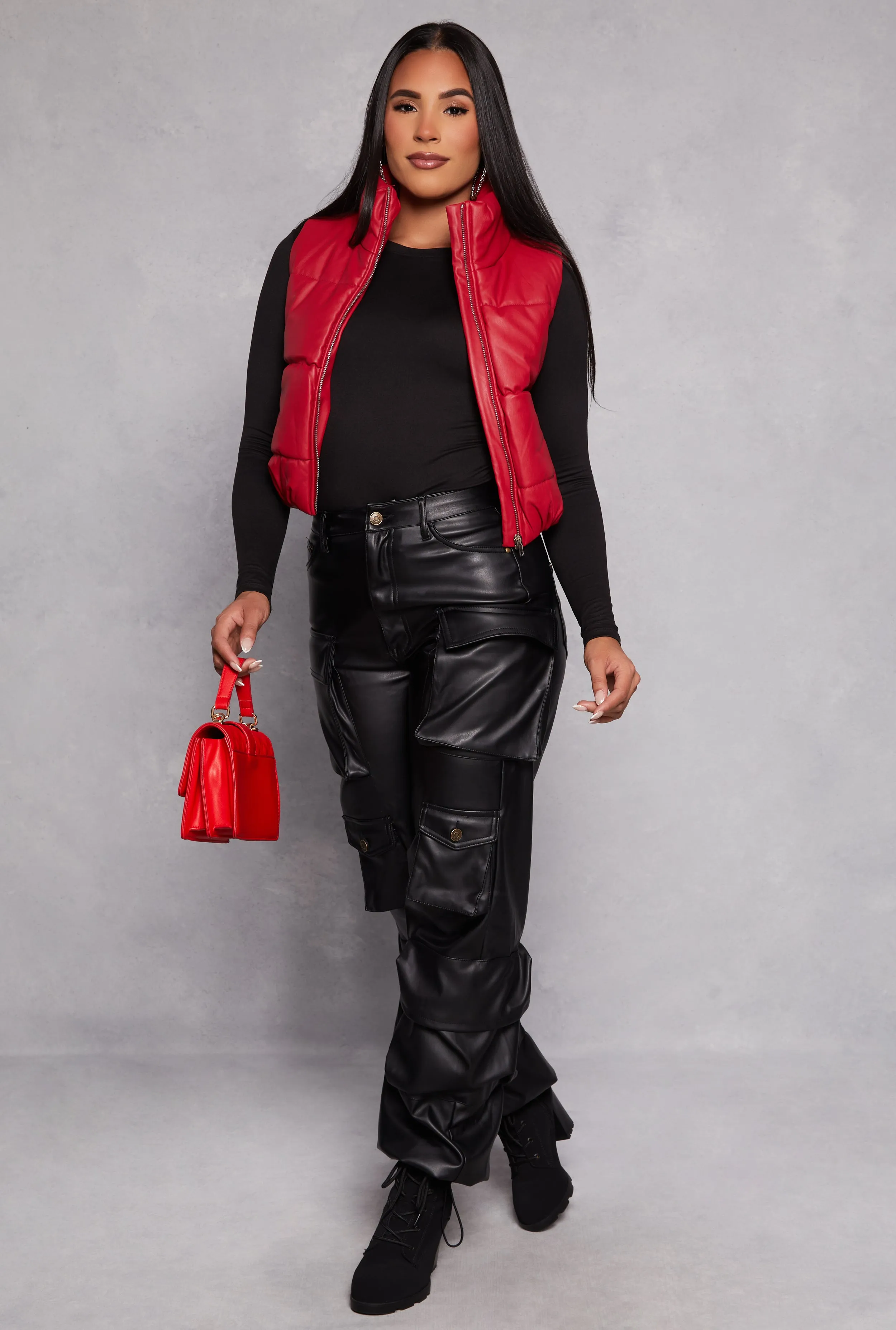 Faux Leather Cropped Puffer Vest sold by Rainbow product image thumbnail 2