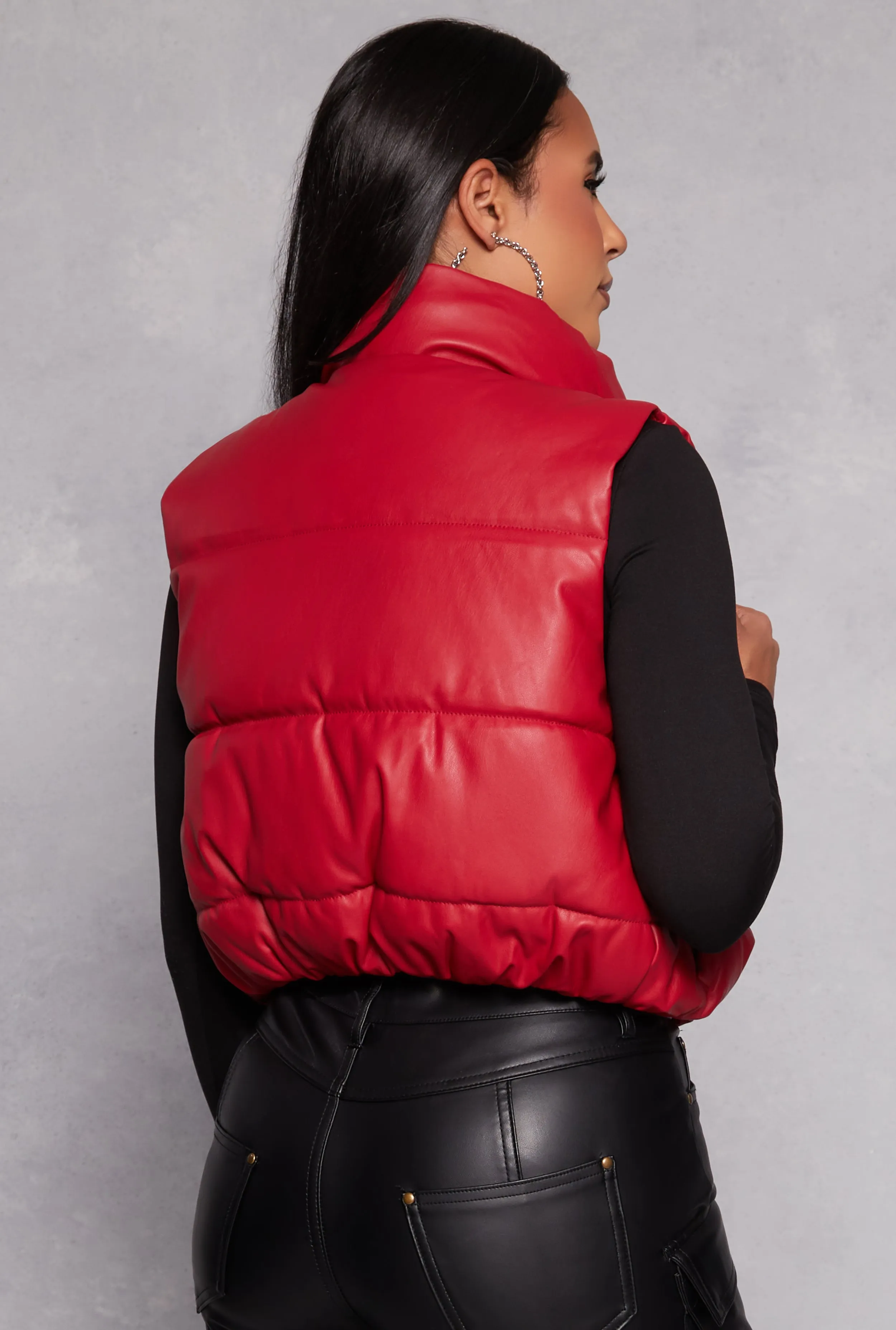 Faux Leather Cropped Puffer Vest sold by Rainbow product image thumbnail 3