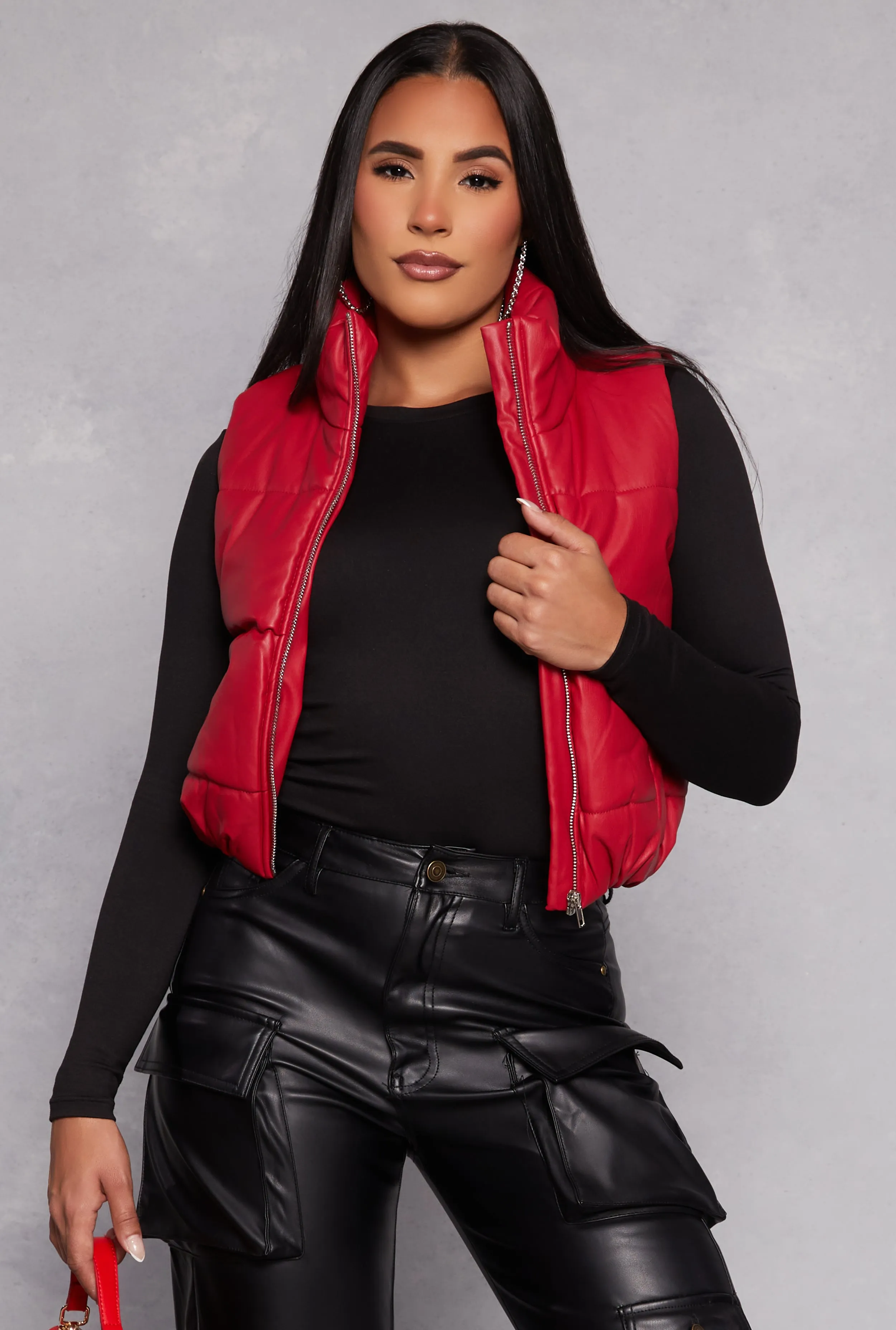 Faux Leather Cropped Puffer Vest sold by Rainbow
