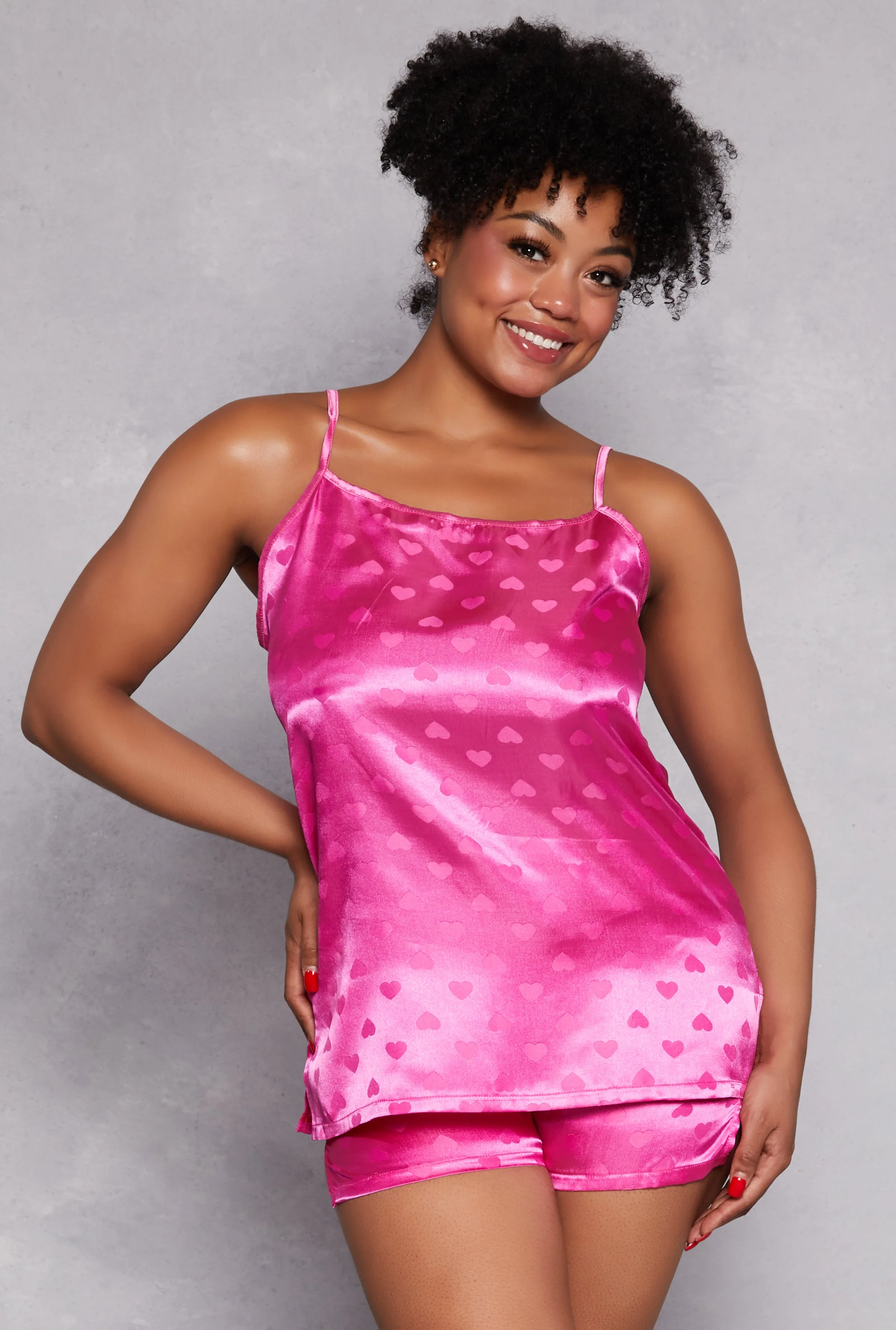 Plus Size Satin Heart Pajama Cami with Shorts sold by Rainbow
