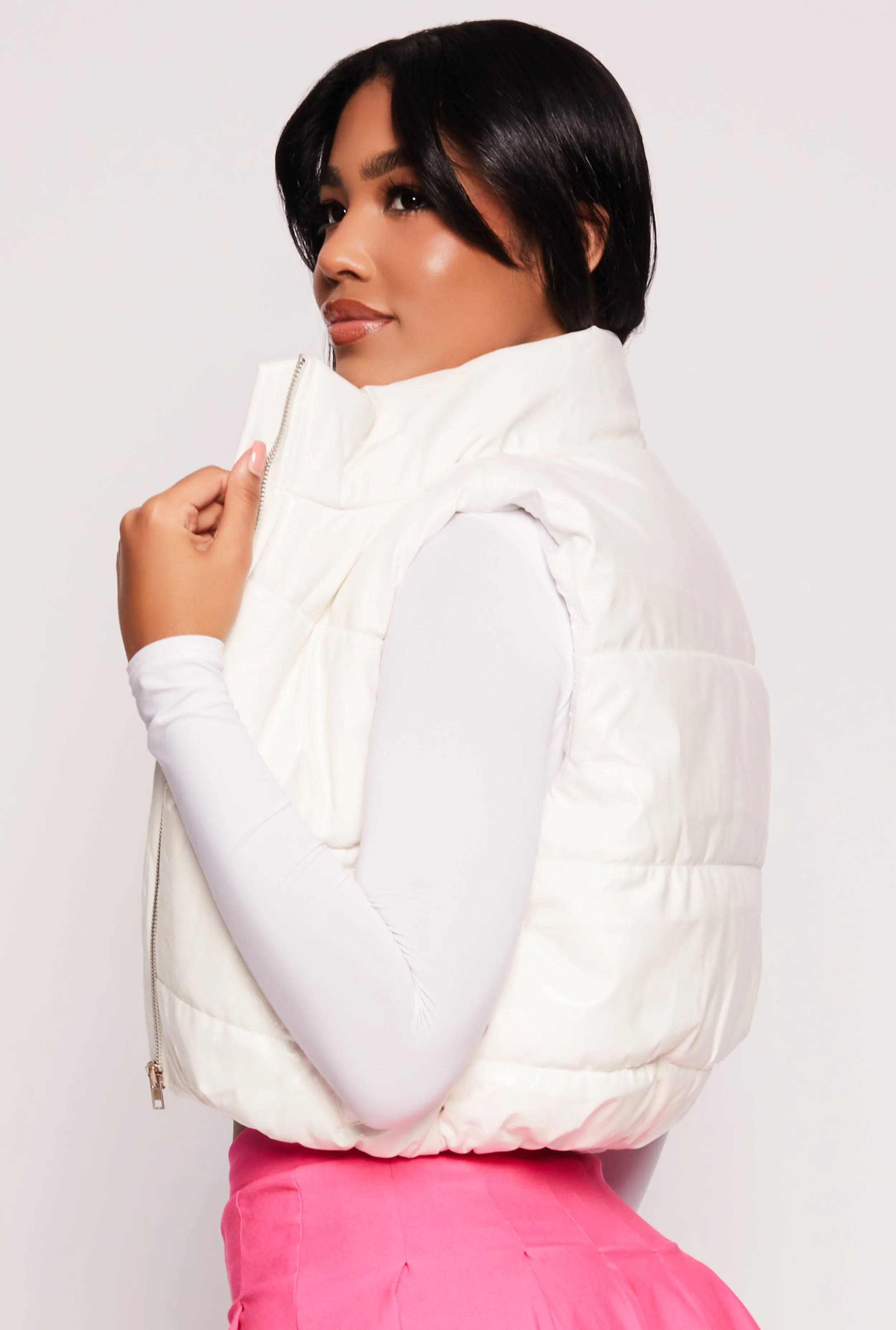 Faux Patent Leather Zip Front Puffer Vest sold by Rainbow product image thumbnail 3