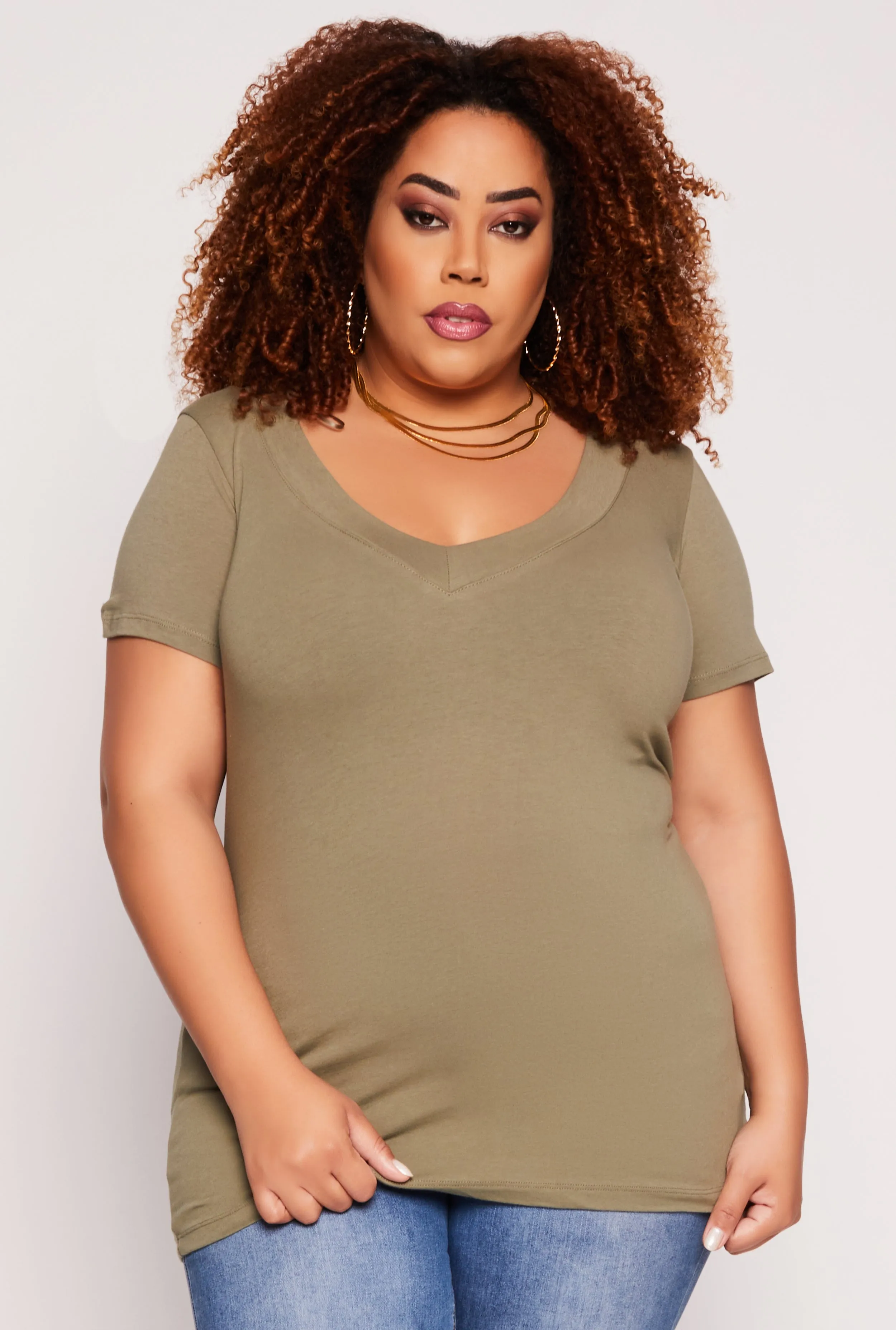 Plus Size Basic V Neck Tee sold by Rainbow