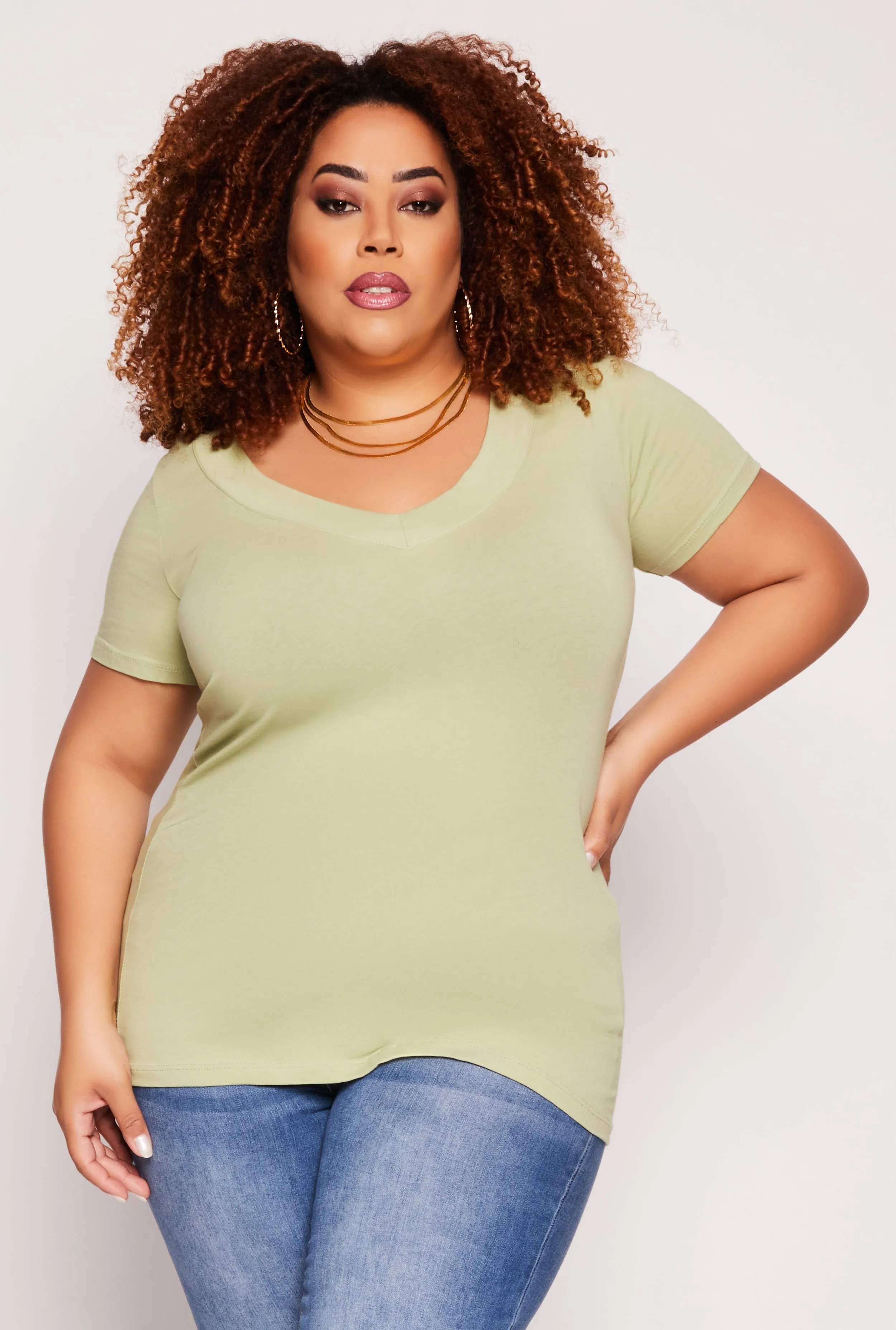 Plus Size Basic V Neck Tee sold by Rainbow