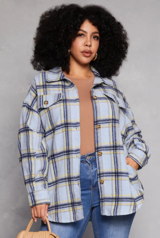 Plus Size Spoon Jeans Plaid Brushed Knit Shacket sold by Rainbow