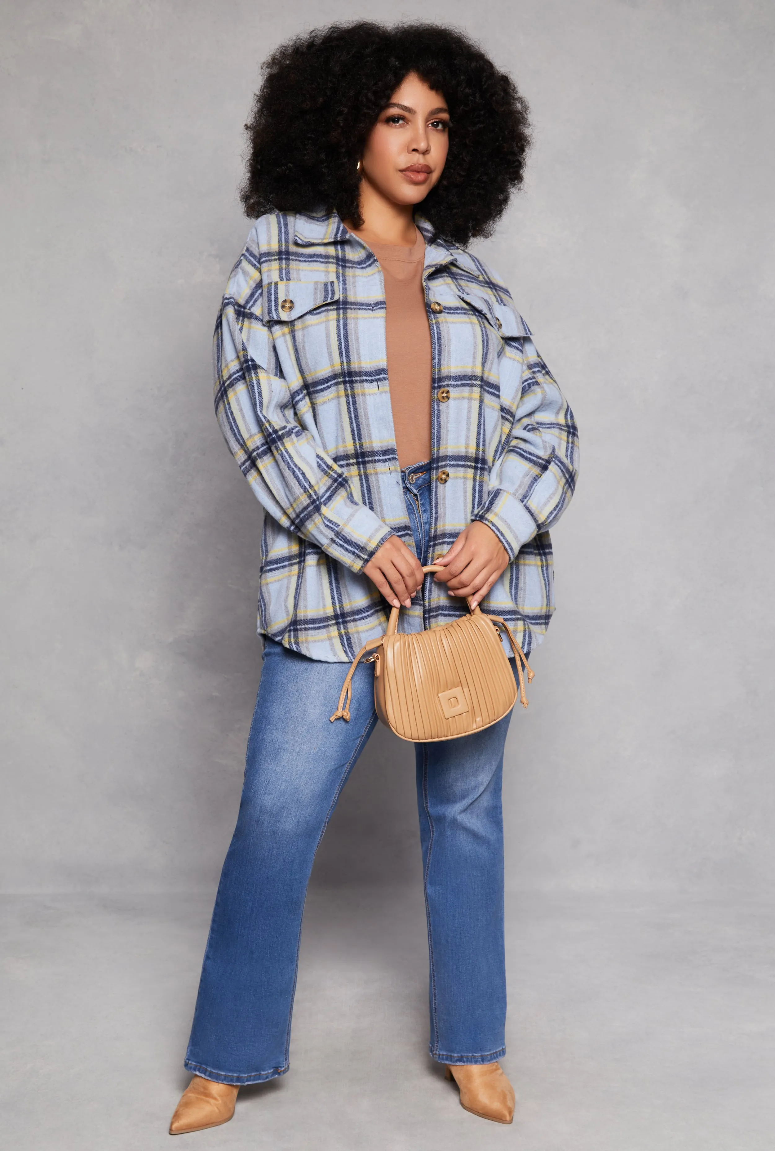 Plus Size Spoon Jeans Plaid Brushed Knit Shacket sold by Rainbow product image thumbnail 2