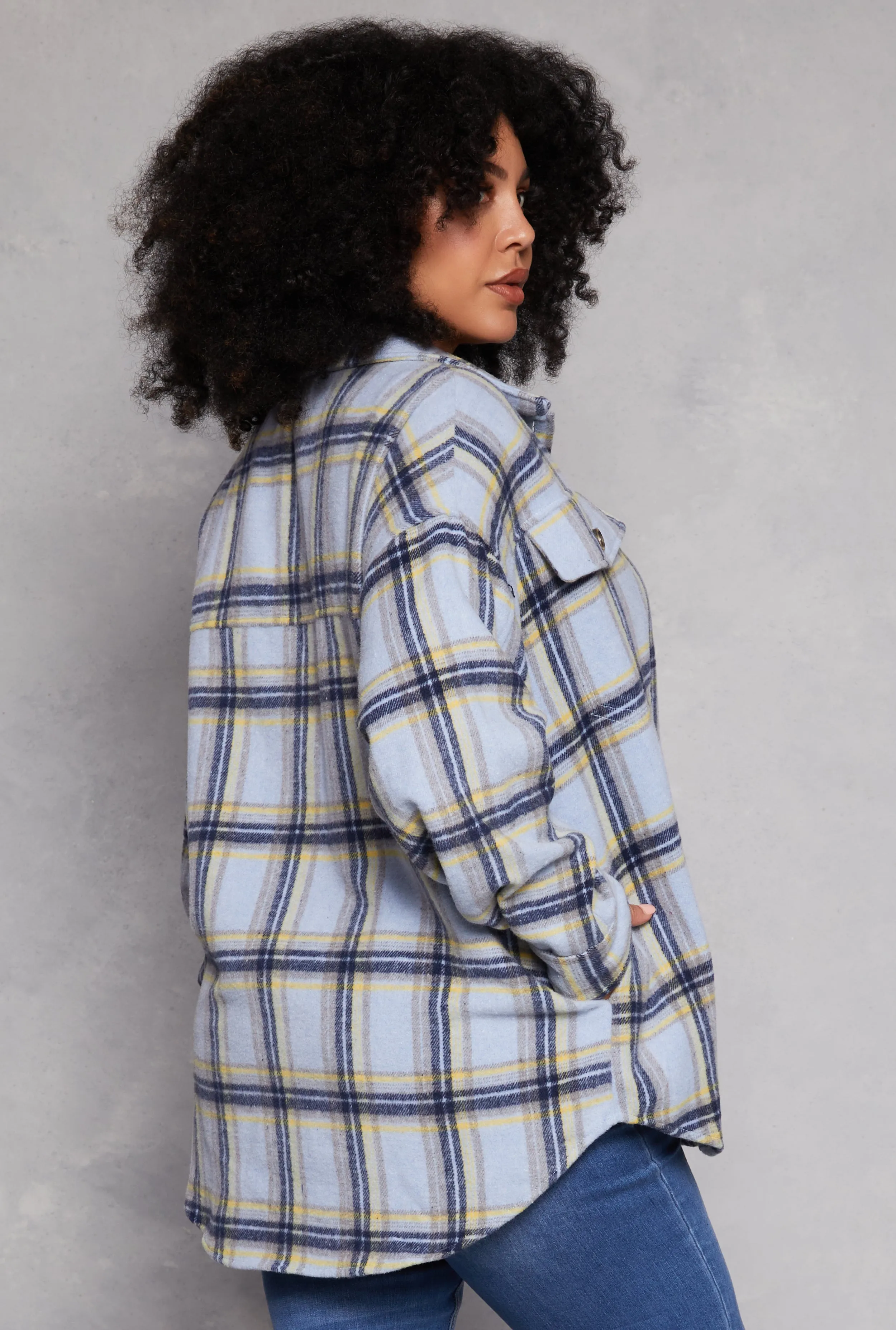 Plus Size Spoon Jeans Plaid Brushed Knit Shacket sold by Rainbow product image thumbnail 3