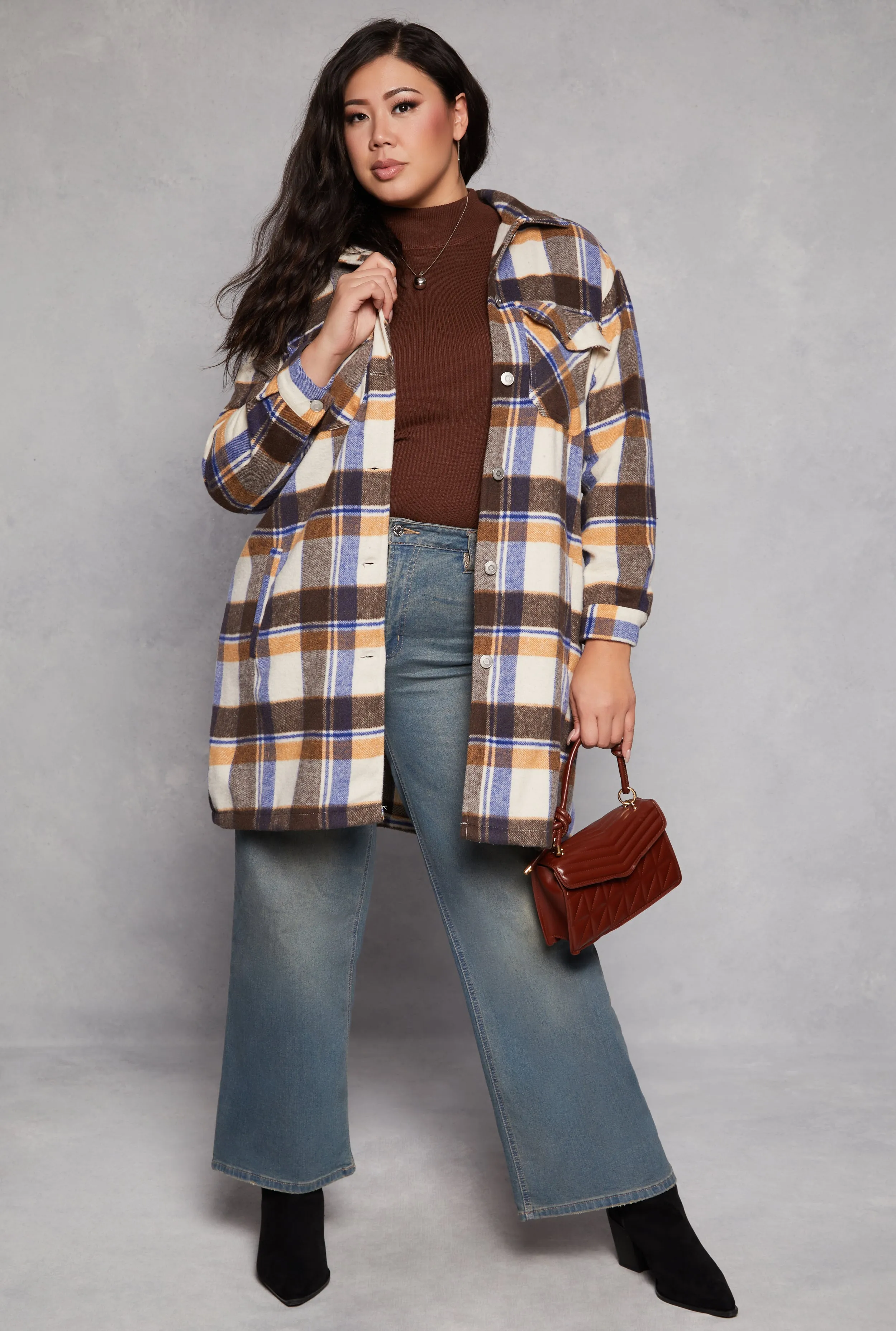Plus Size Spoon Jeans Plaid Fleece Shacket sold by Rainbow product image thumbnail 2