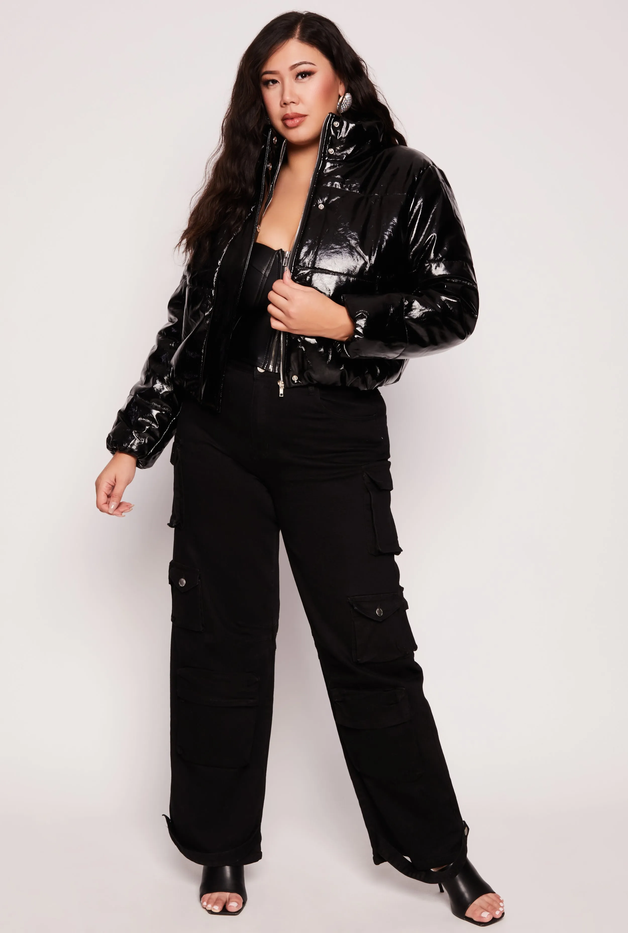 Plus Size Faux Patent Leather Puffer Jacket sold by Rainbow product image thumbnail 2