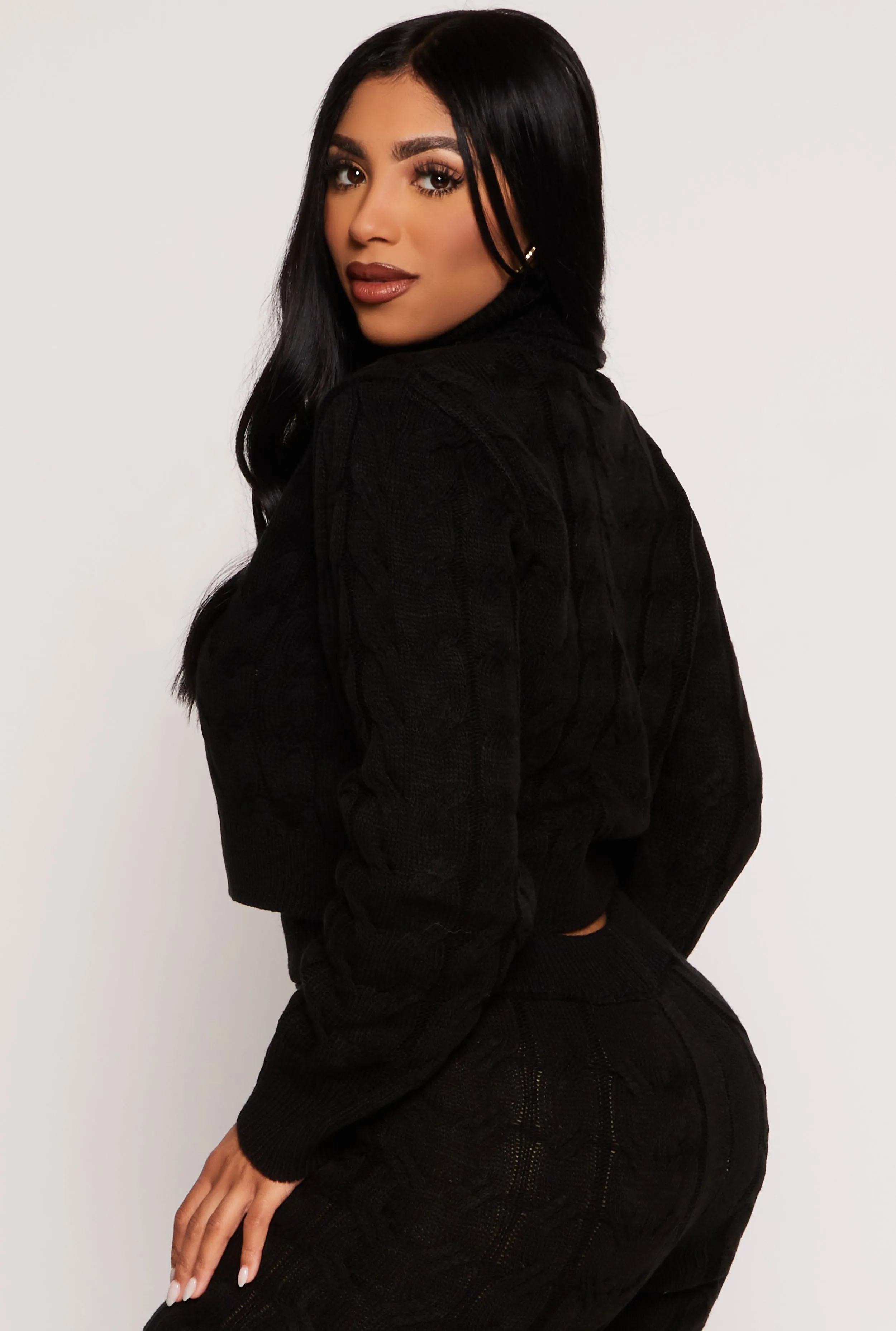 Cable Knit Turtleneck Cropped Sweater sold by Rainbow product image thumbnail 3