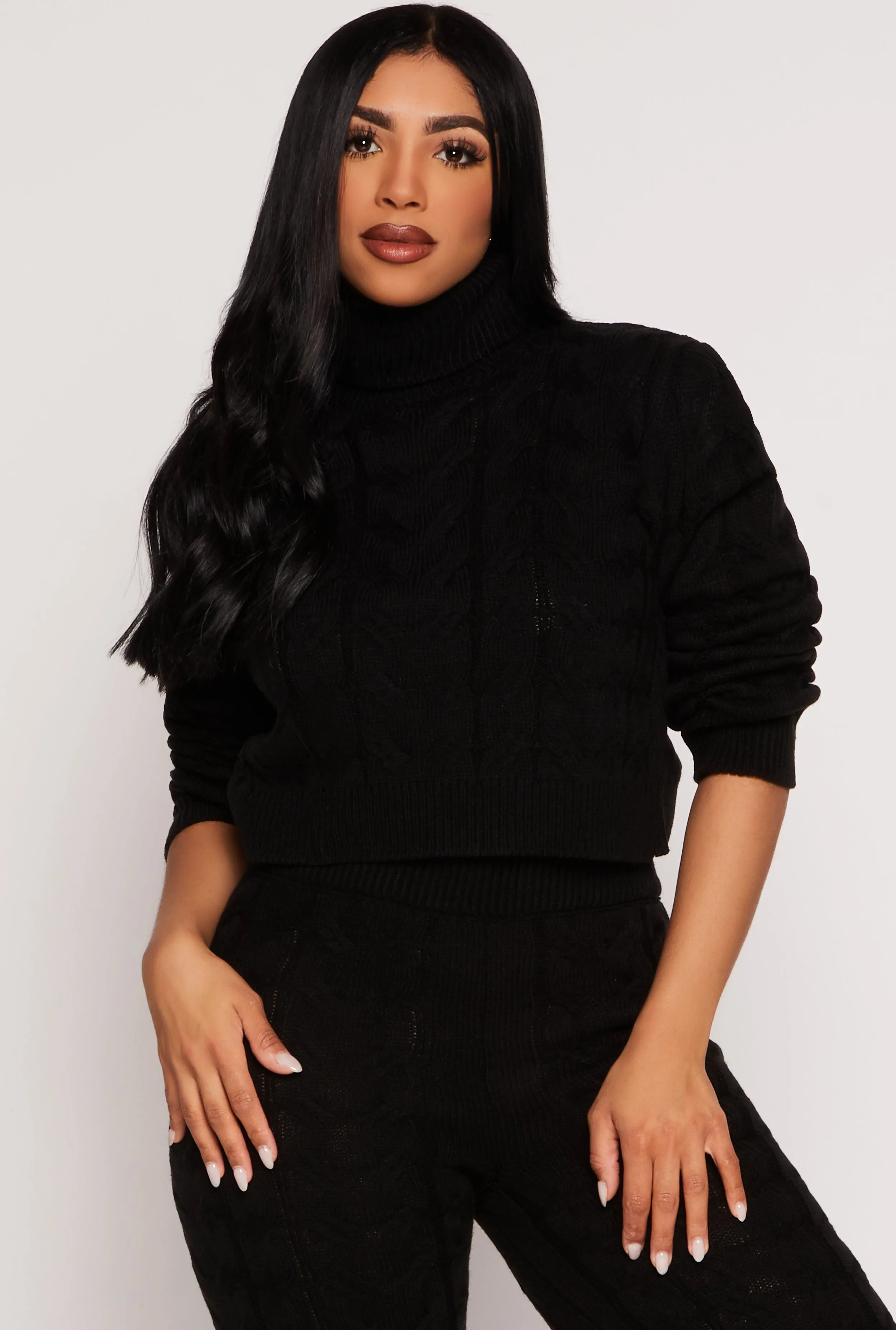 Cable Knit Turtleneck Cropped Sweater sold by Rainbow