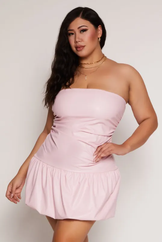 Plus Size Almost Famous Faux Leather Bubble Hem Mini Dress sold by Rainbow