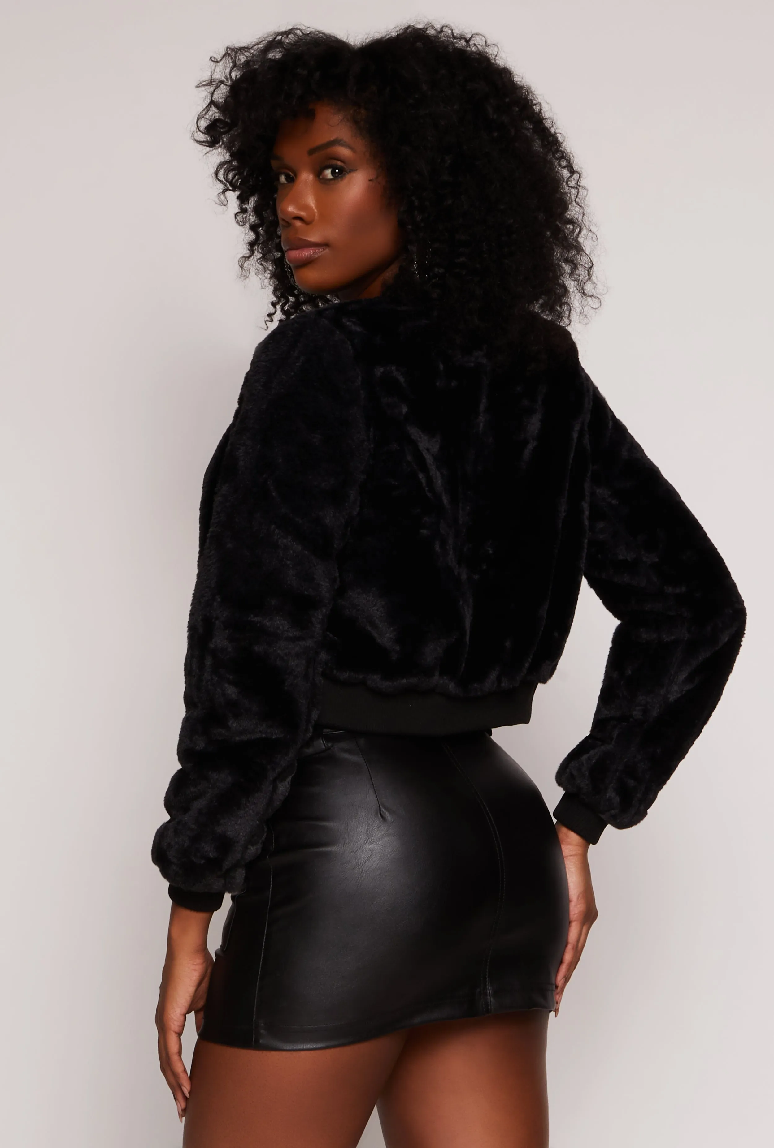 Faux Fur Zip Front Bomber Jacket sold by Rainbow product image thumbnail 3