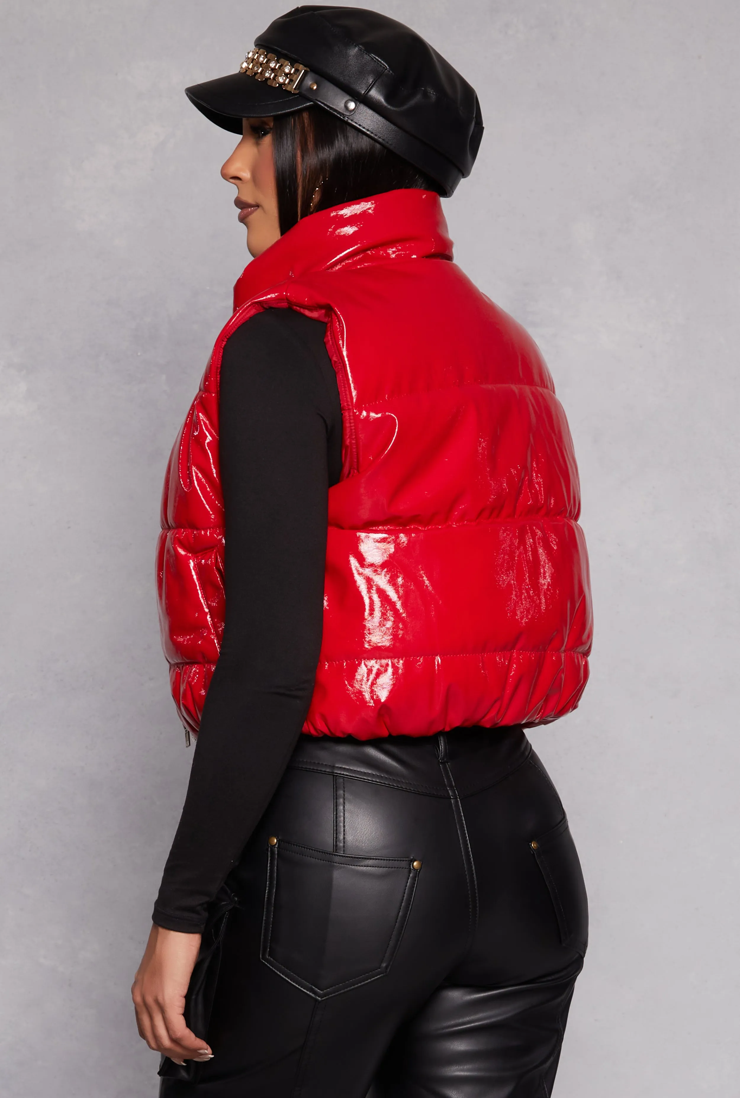 Faux Patent Leather Zip Front Puffer Vest sold by Rainbow product image thumbnail 3