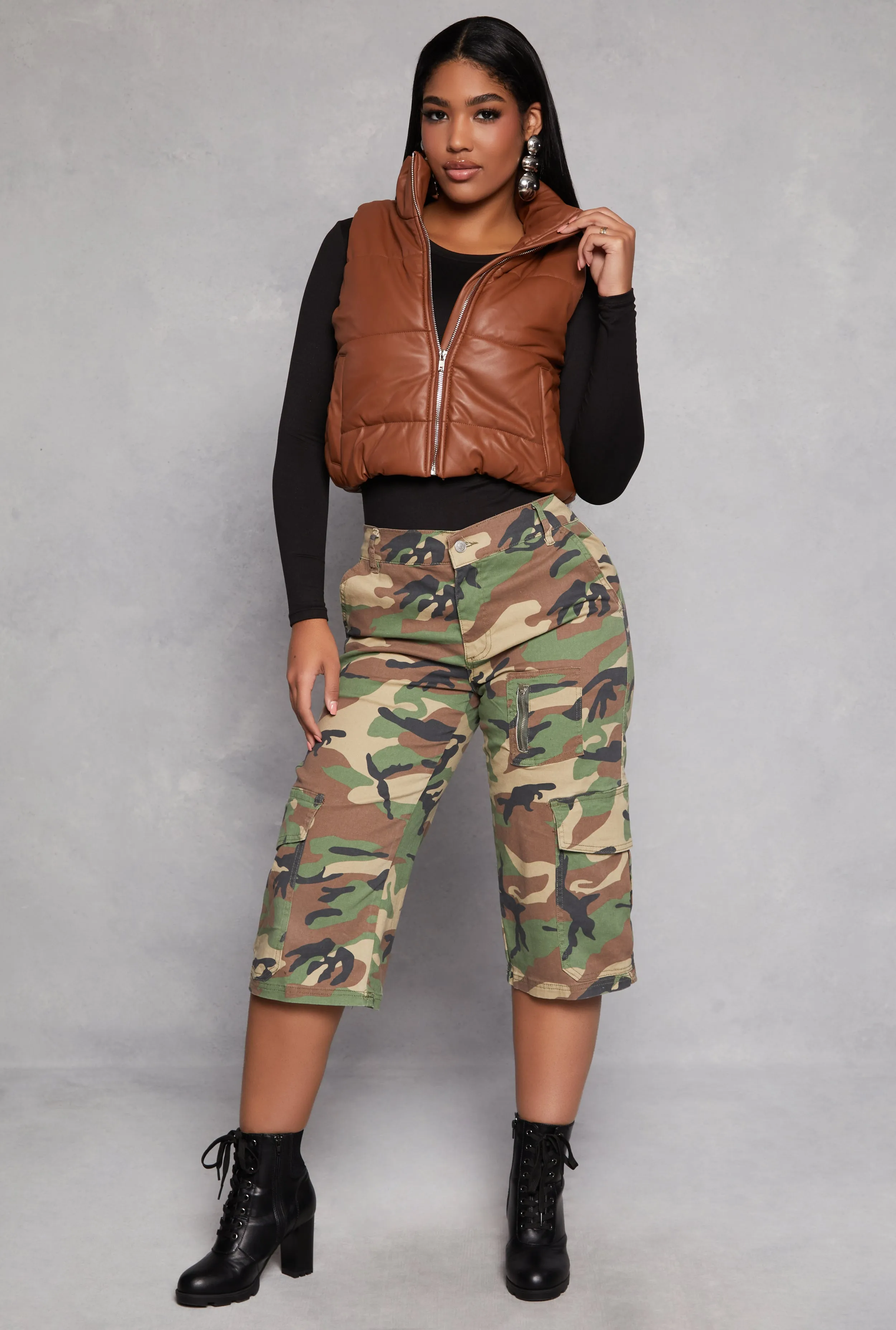 Faux Leather Cropped Puffer Vest sold by Rainbow product image thumbnail 2