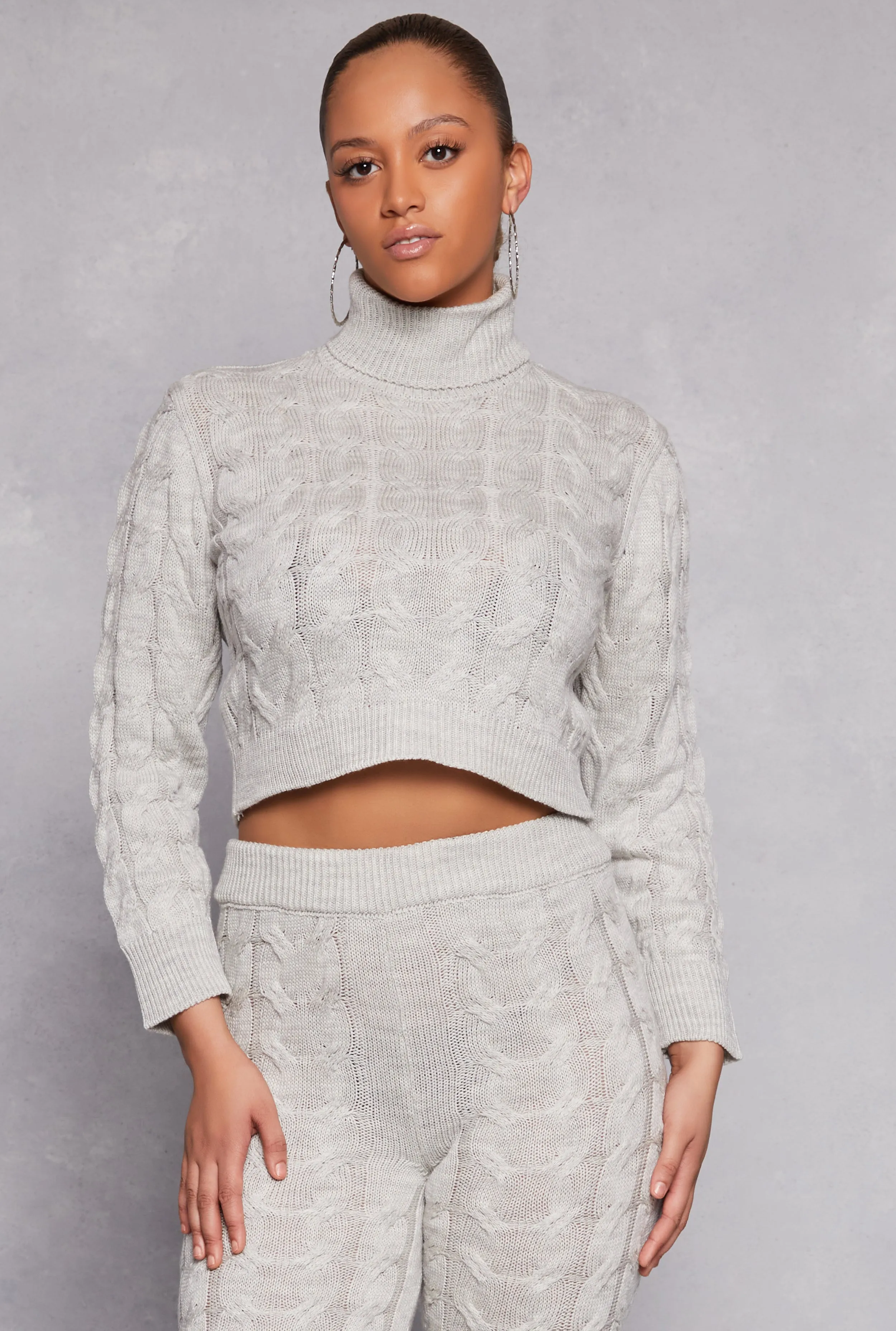 Cable Knit Turtleneck Cropped Sweater sold by Rainbow