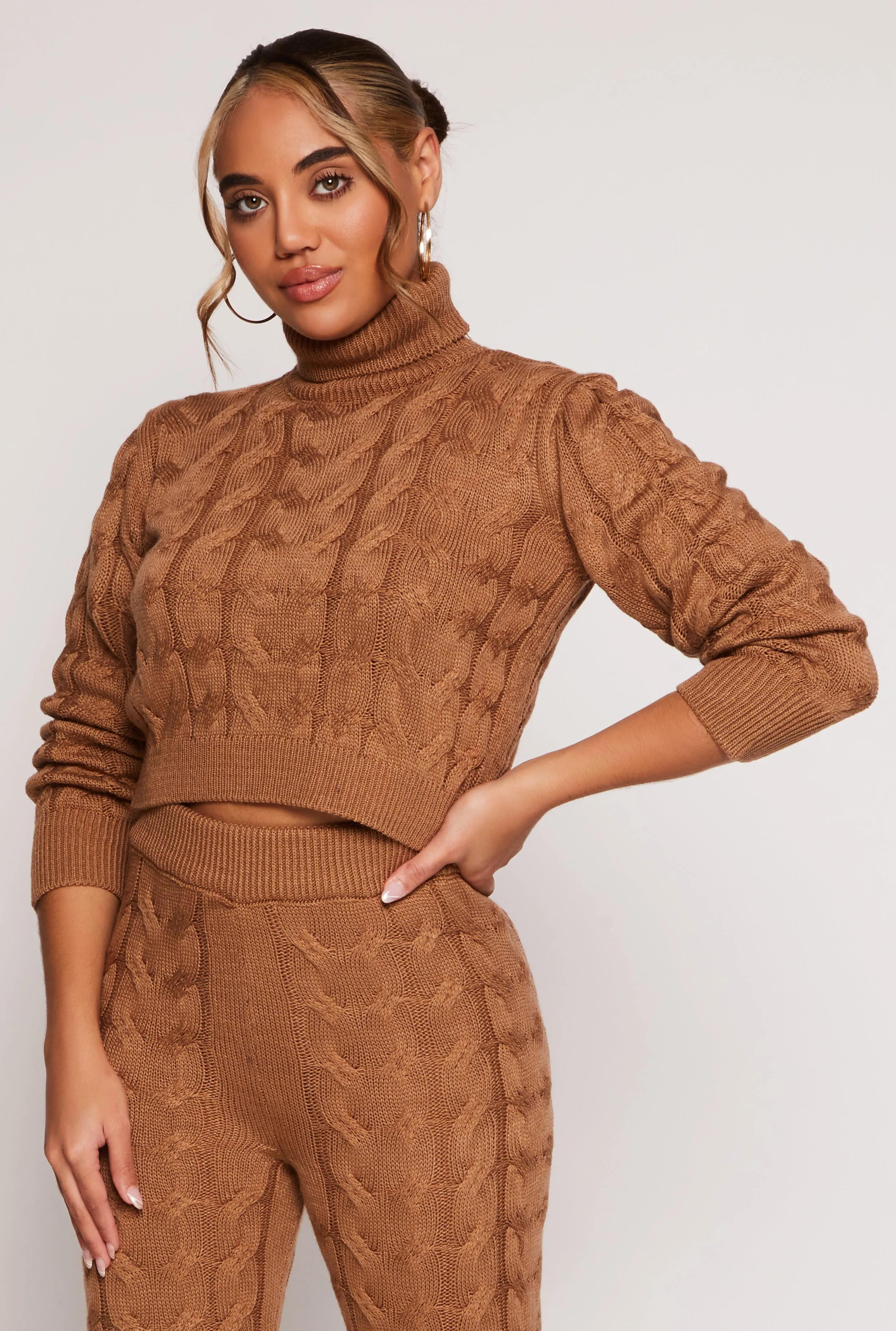 Cable Knit Turtleneck Cropped Sweater sold by Rainbow