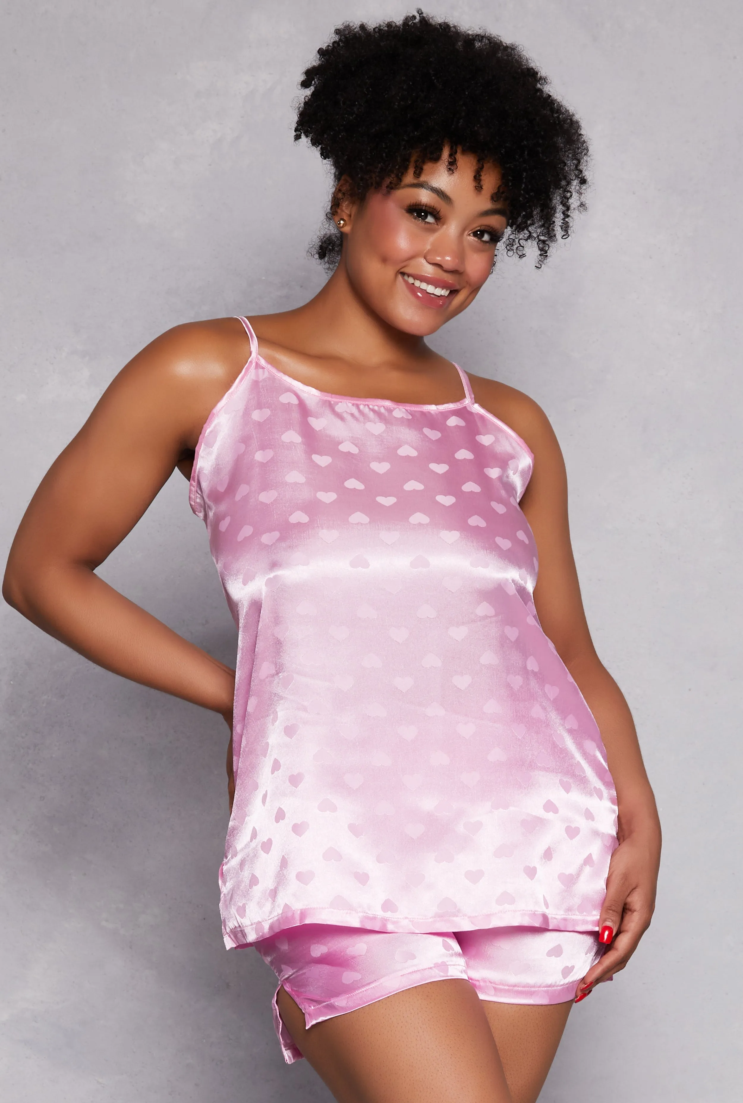Plus Size Satin Heart Pajama Cami with Shorts sold by Rainbow