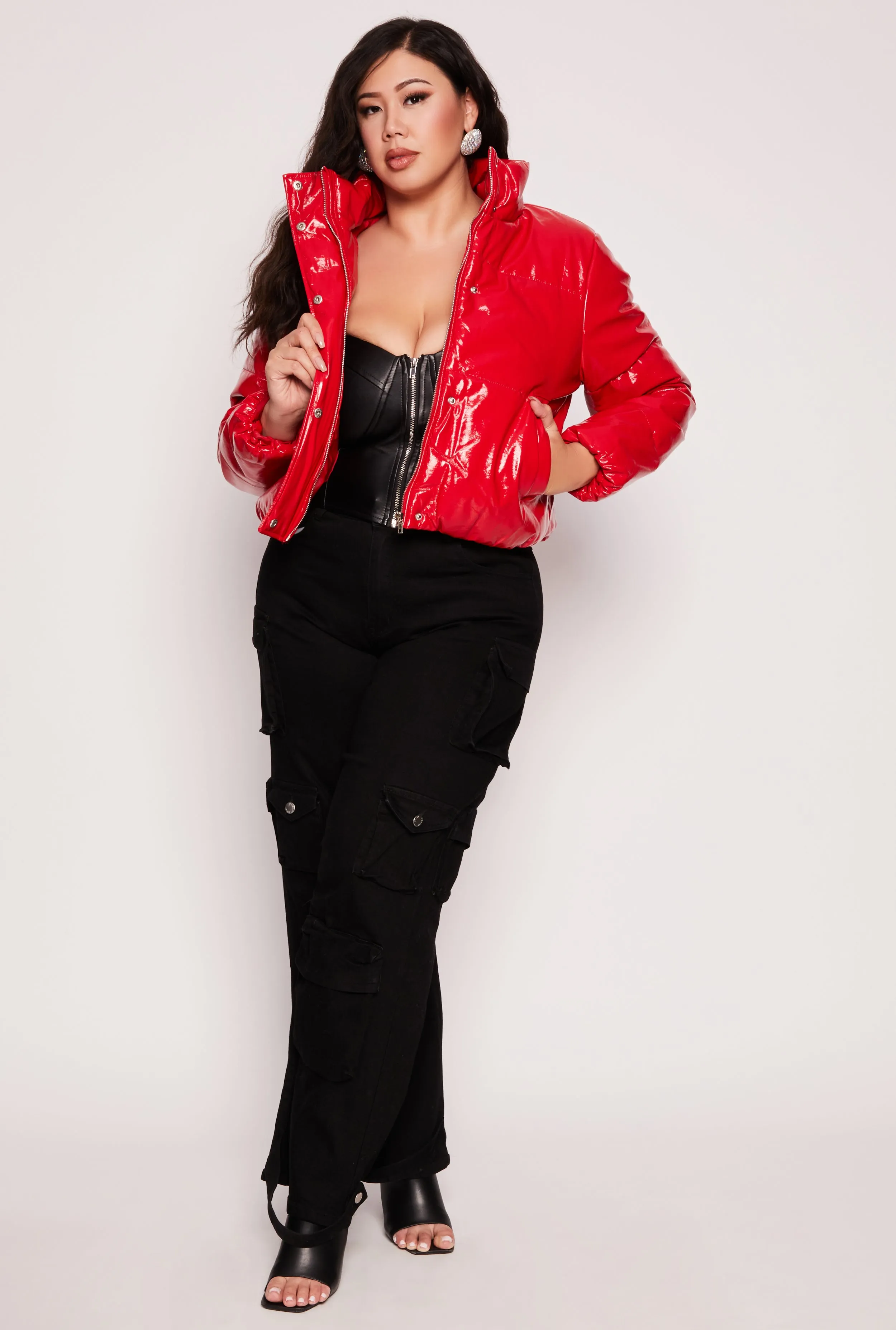 Plus Size Faux Patent Leather Puffer Jacket sold by Rainbow product image thumbnail 2