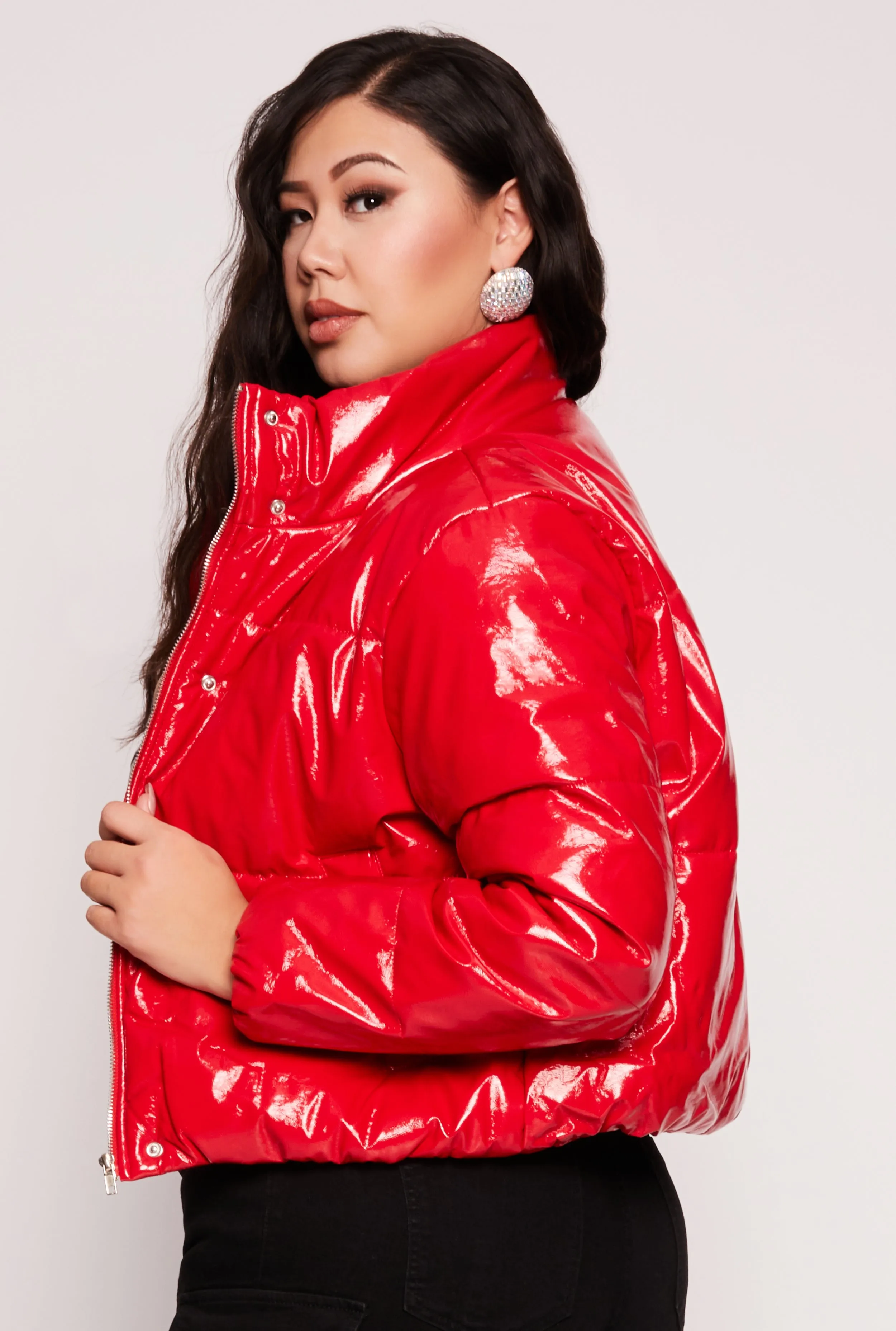 Plus Size Faux Patent Leather Puffer Jacket sold by Rainbow product image thumbnail 3