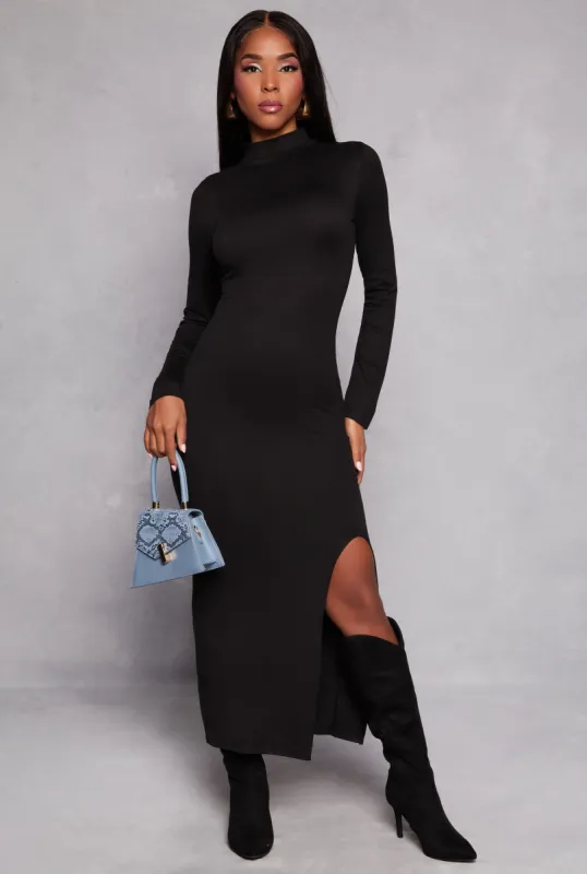 Mock Neck Side Slit Maxi Dress sold by Rainbow