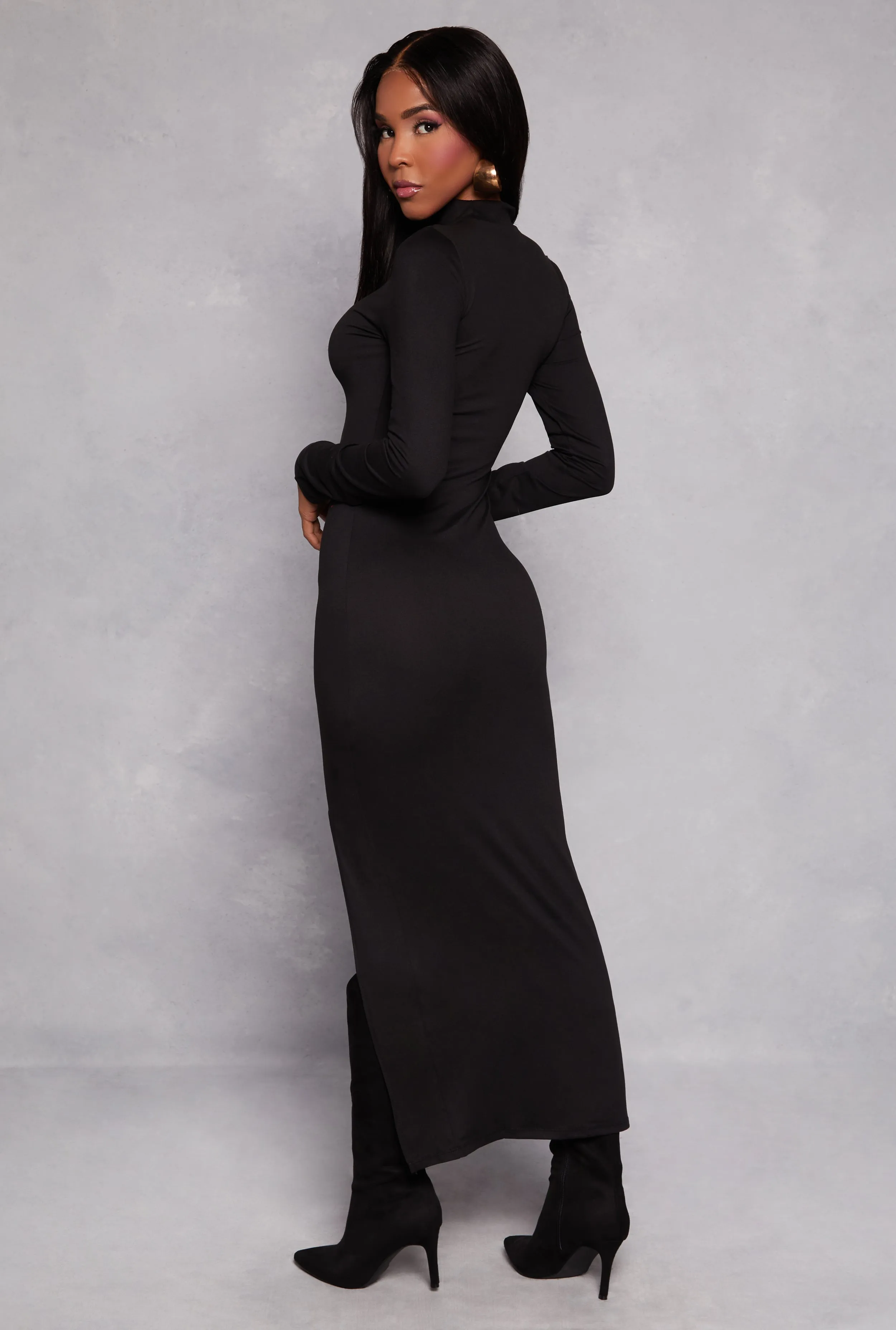 Mock Neck Side Slit Maxi Dress sold by Rainbow product image thumbnail 3