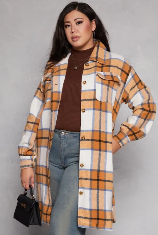 Plus Size Spoon Jeans Plaid Button Front Shacket sold by Rainbow
