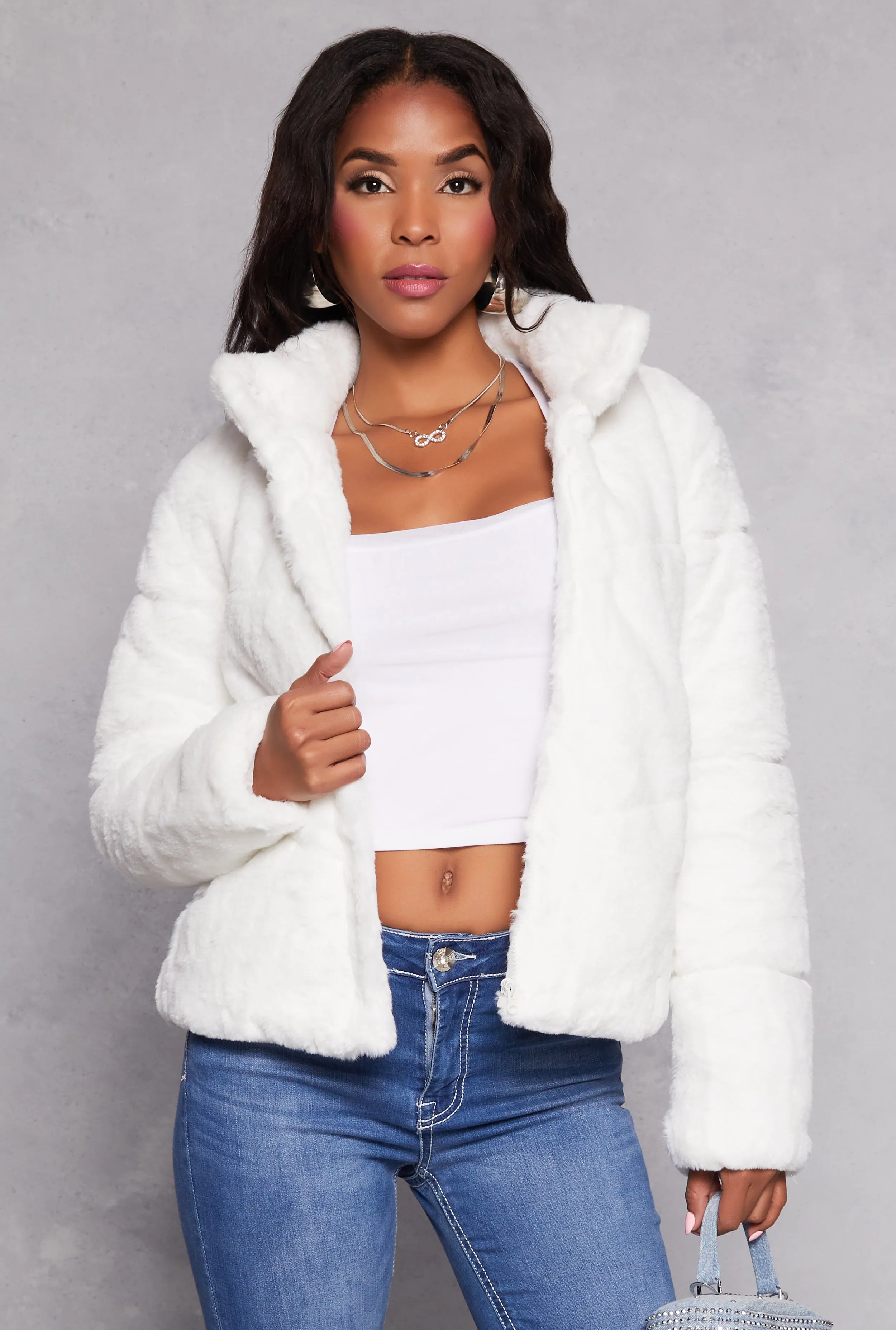 Faux Fur Zip Front Jacket sold by Rainbow