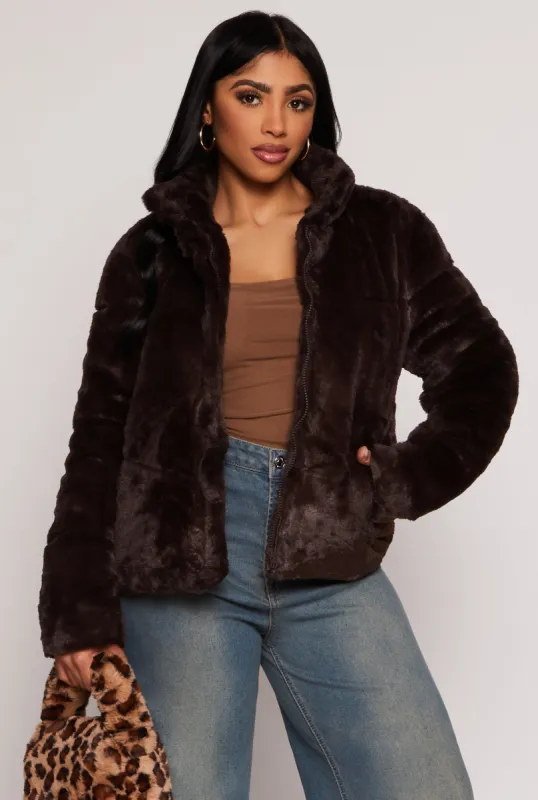 Faux Fur Zip Front Jacket sold by Rainbow