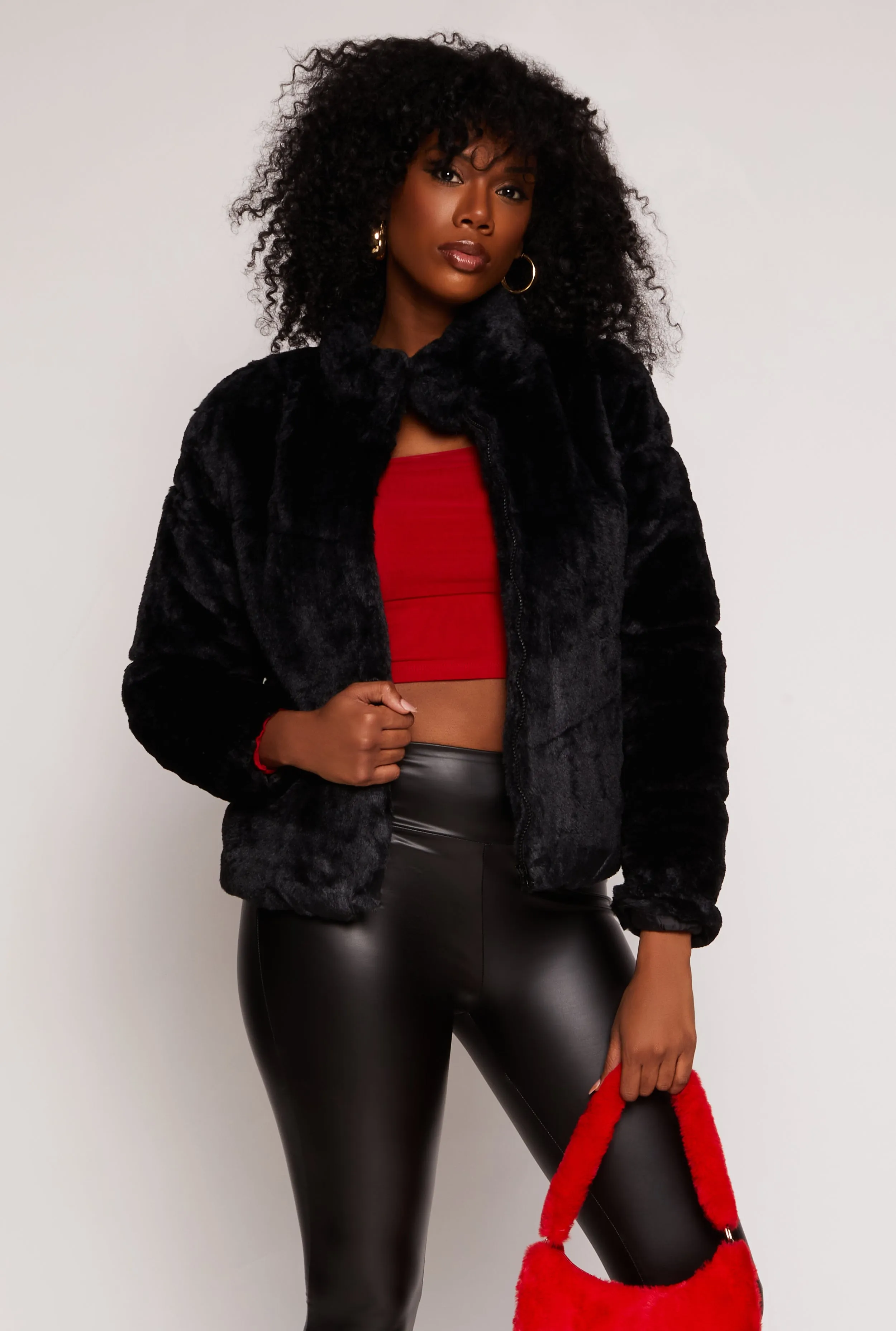 Faux Fur Zip Front Jacket sold by Rainbow