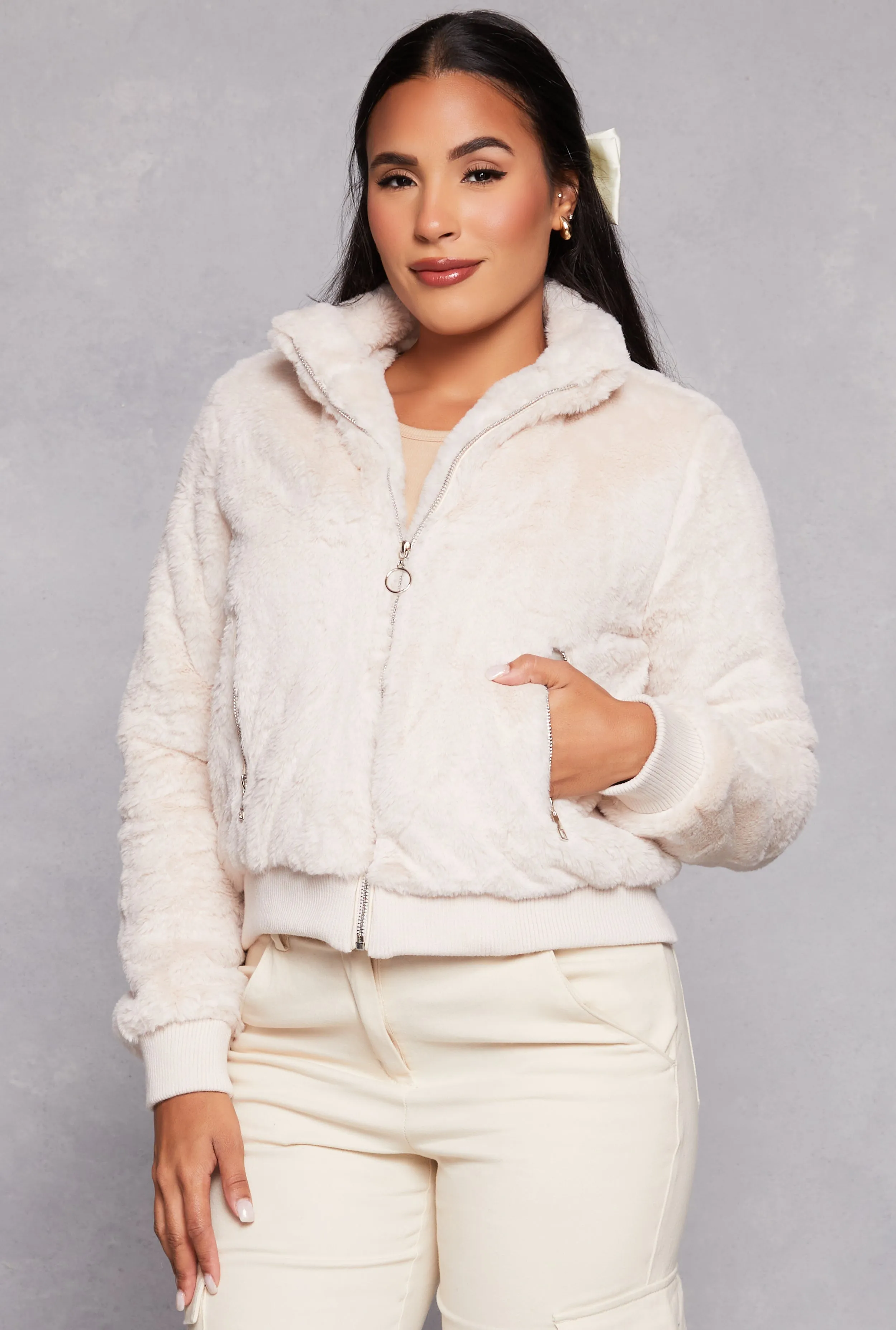 Faux Fur Bomber Jacket sold by Rainbow